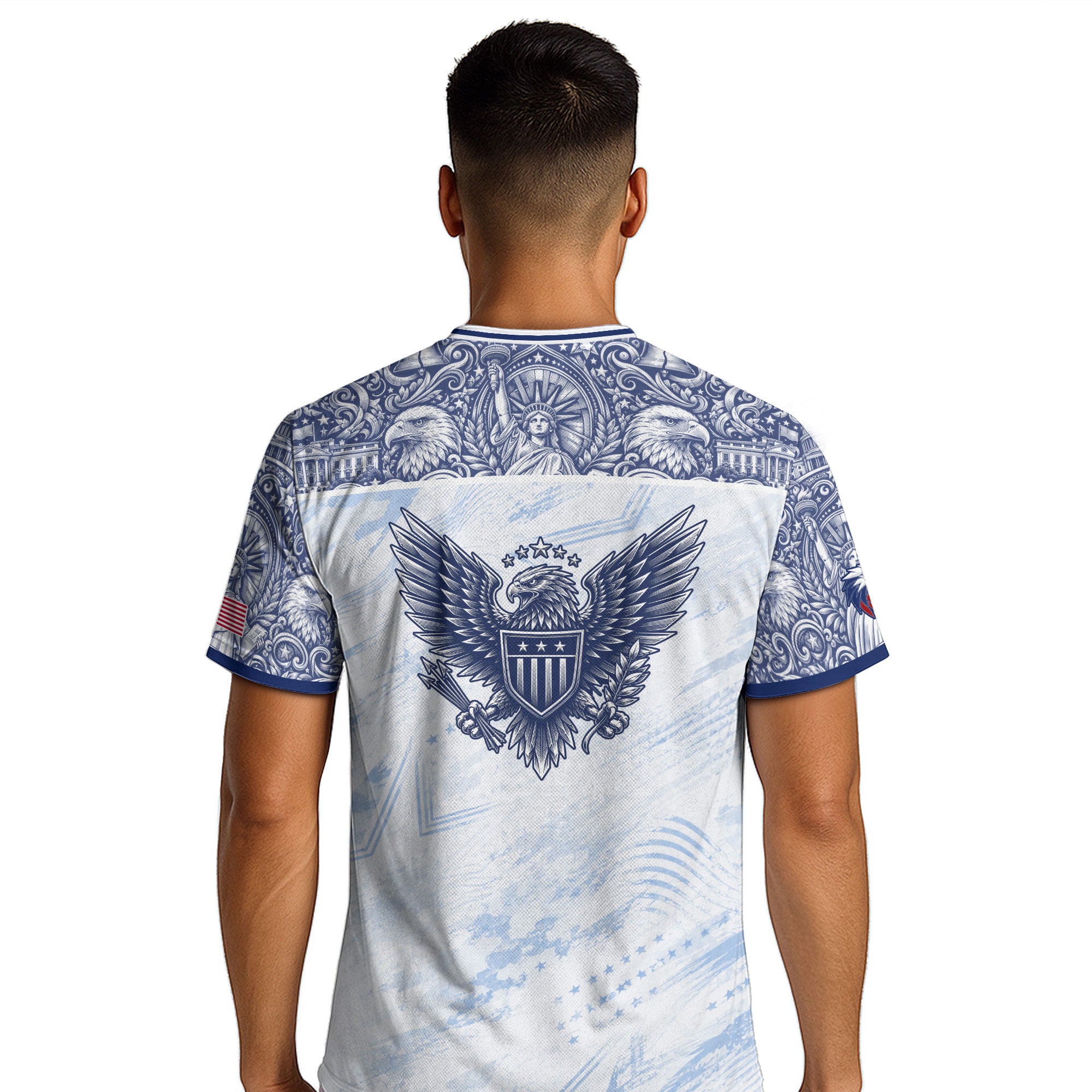 Athletic White Blue USA Soccer Jersey Adult Patriotic Eagle United States Team Shirt