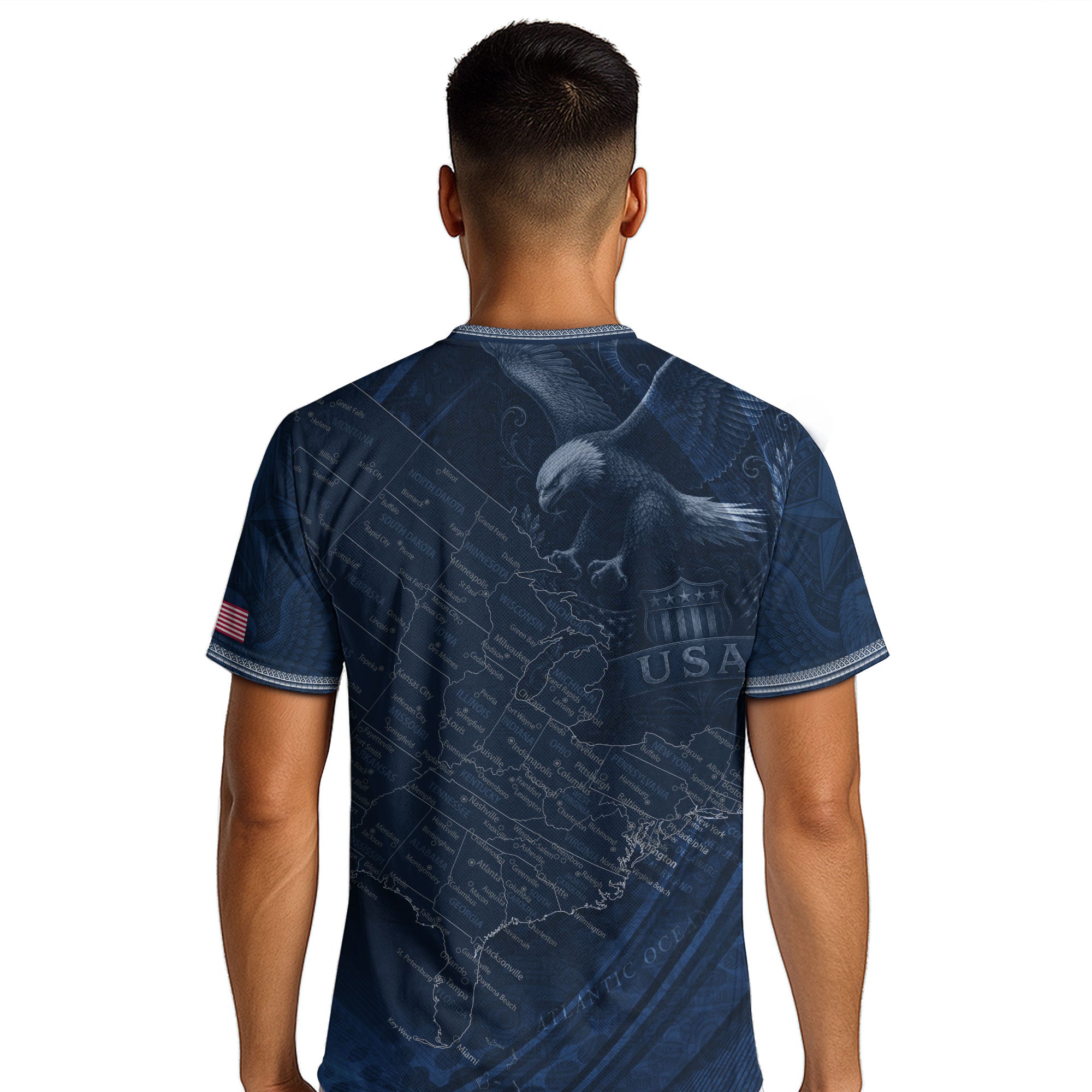 USA Soccer Jersey Vintage Navy US Map American Flag Shirt Patriotic Eagle Soccer Fan Tee