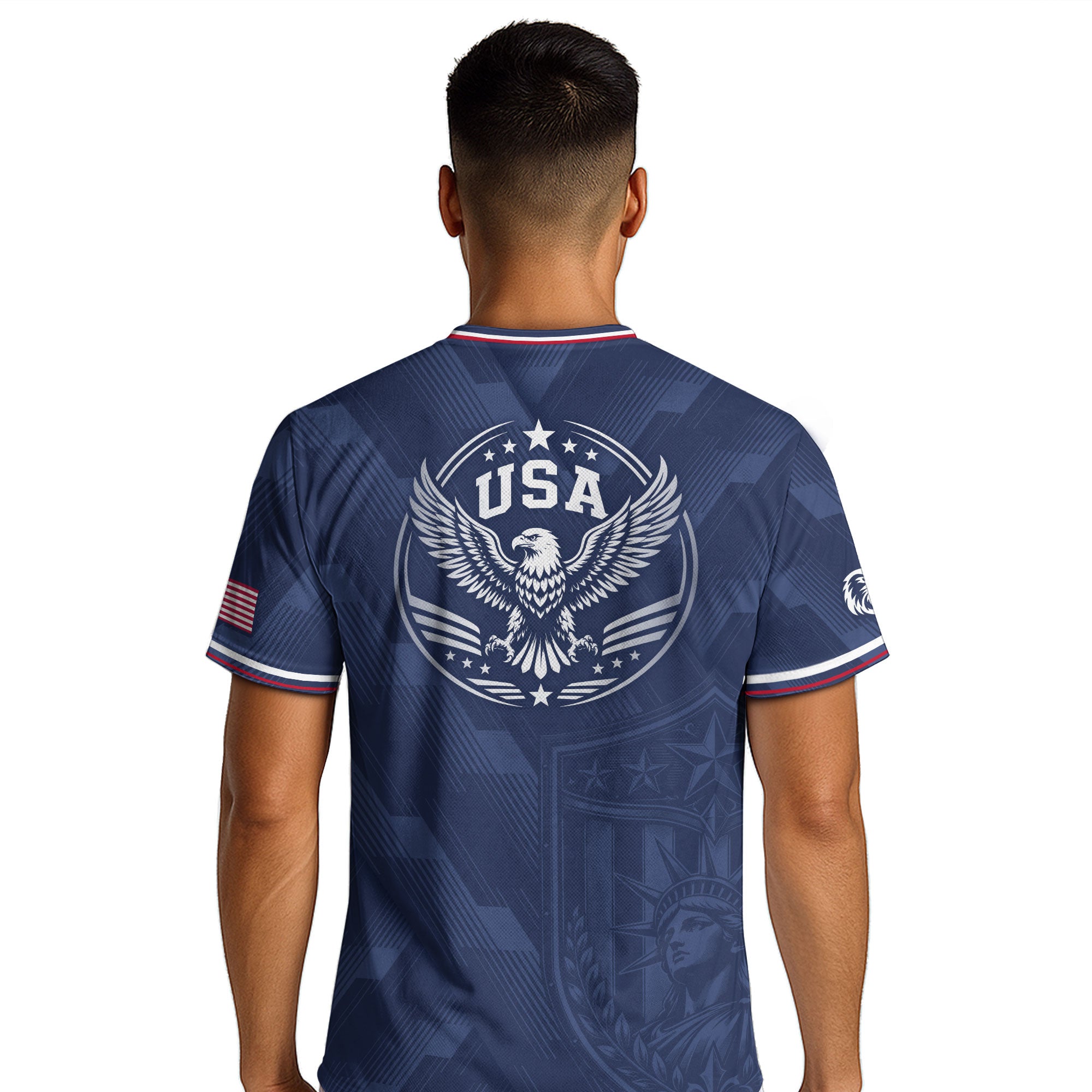 Navy Blue USA Soccer Jersey Patriotic Eagle Graphic Football Shirt for Men American Pride Sports Fan Apparel
