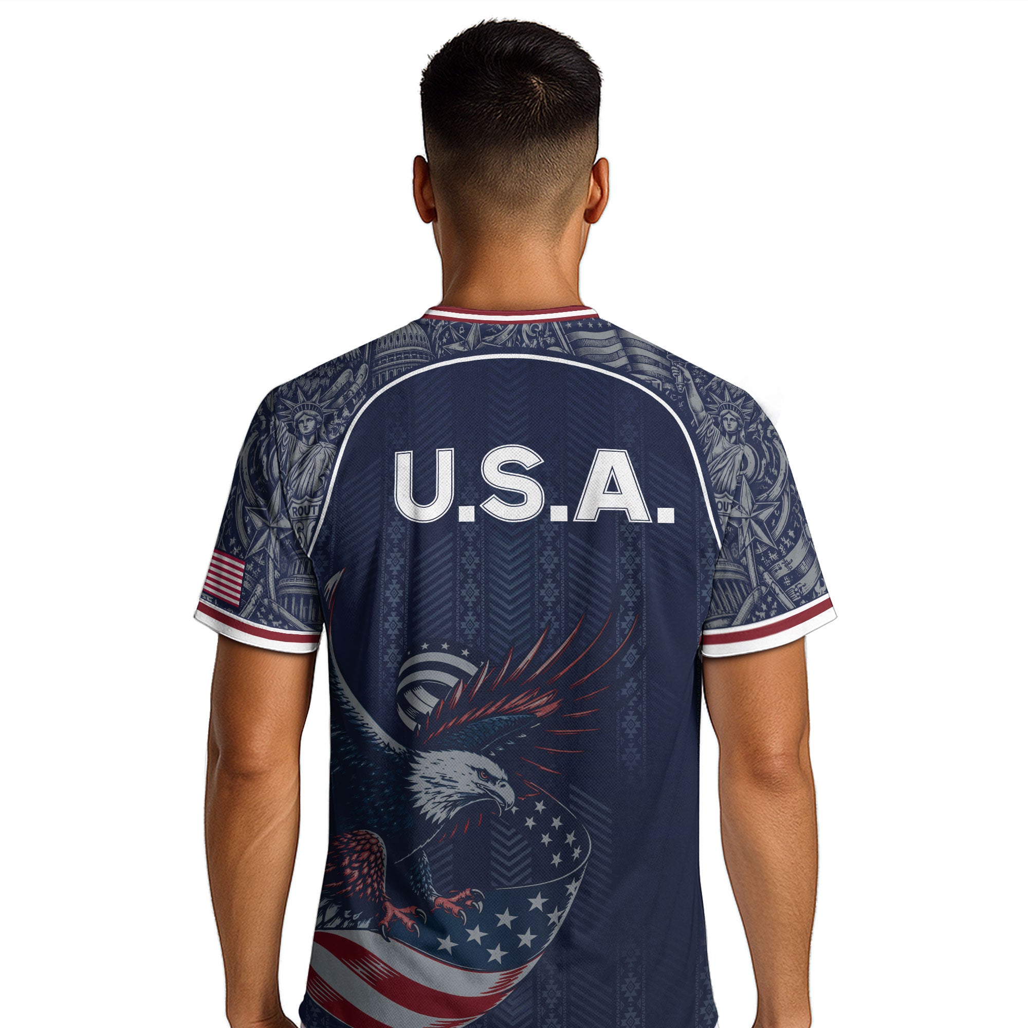 Navy Blue USA Soccer Jersey Bald Eagle Football Shirt Patriotic American Flag Sports Fan Apparel for Men