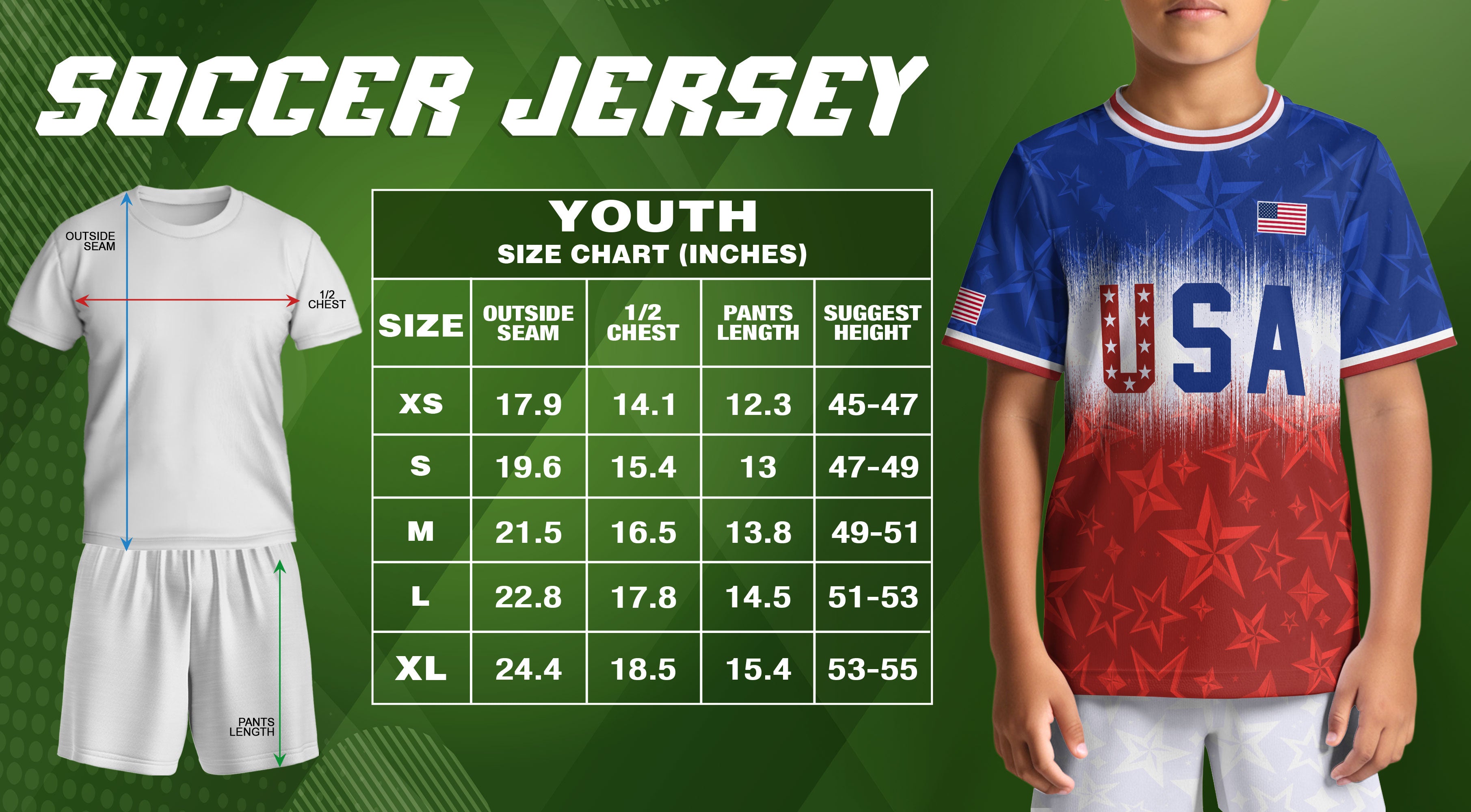 USA Kids Soccer Jersey Youth Blue White Red Tie Dye Stars Patriotic Football Shirt
