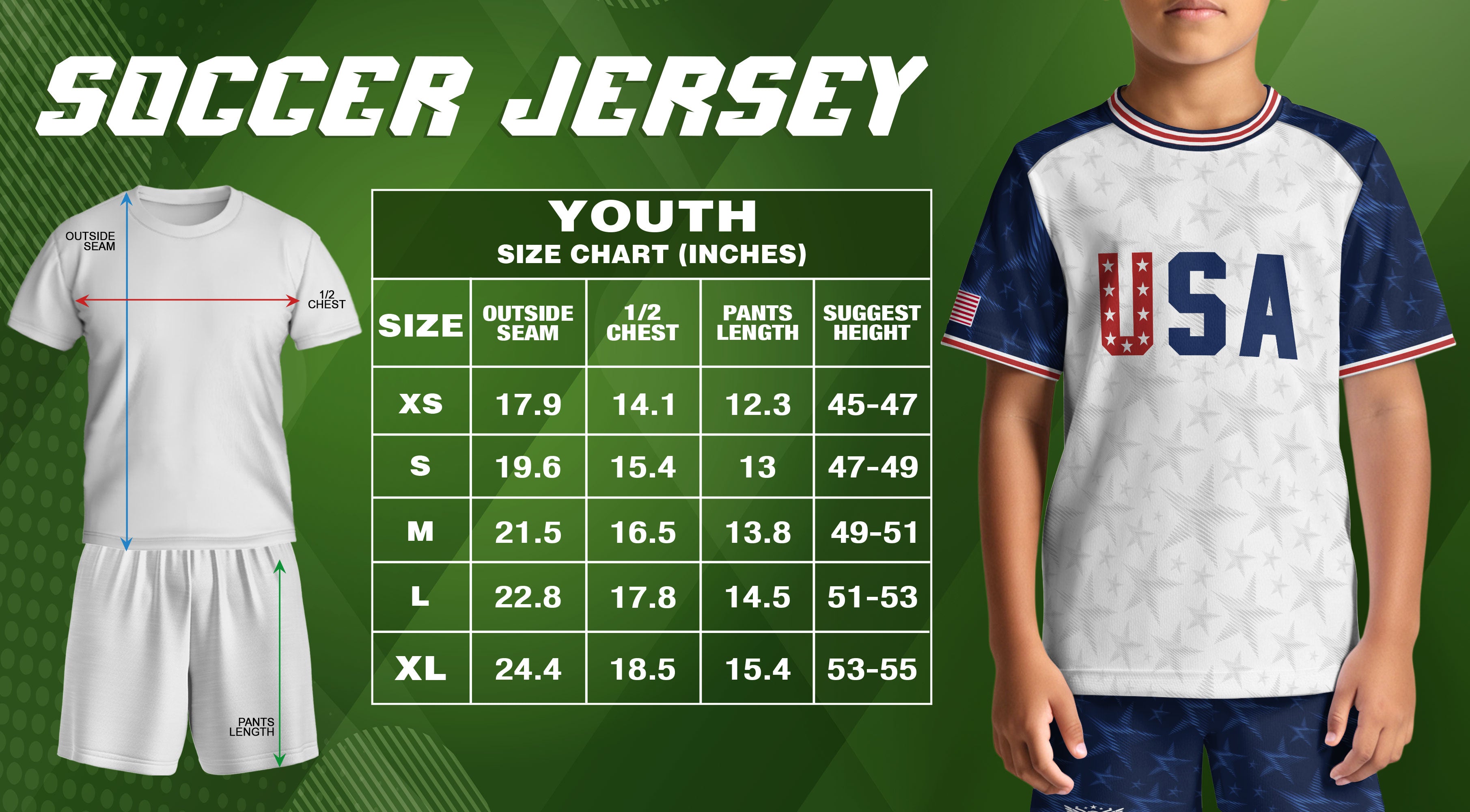 USA Kids Soccer Jersey Youth White Blue Raglan Patriotic Stars Eagle Football Shirt