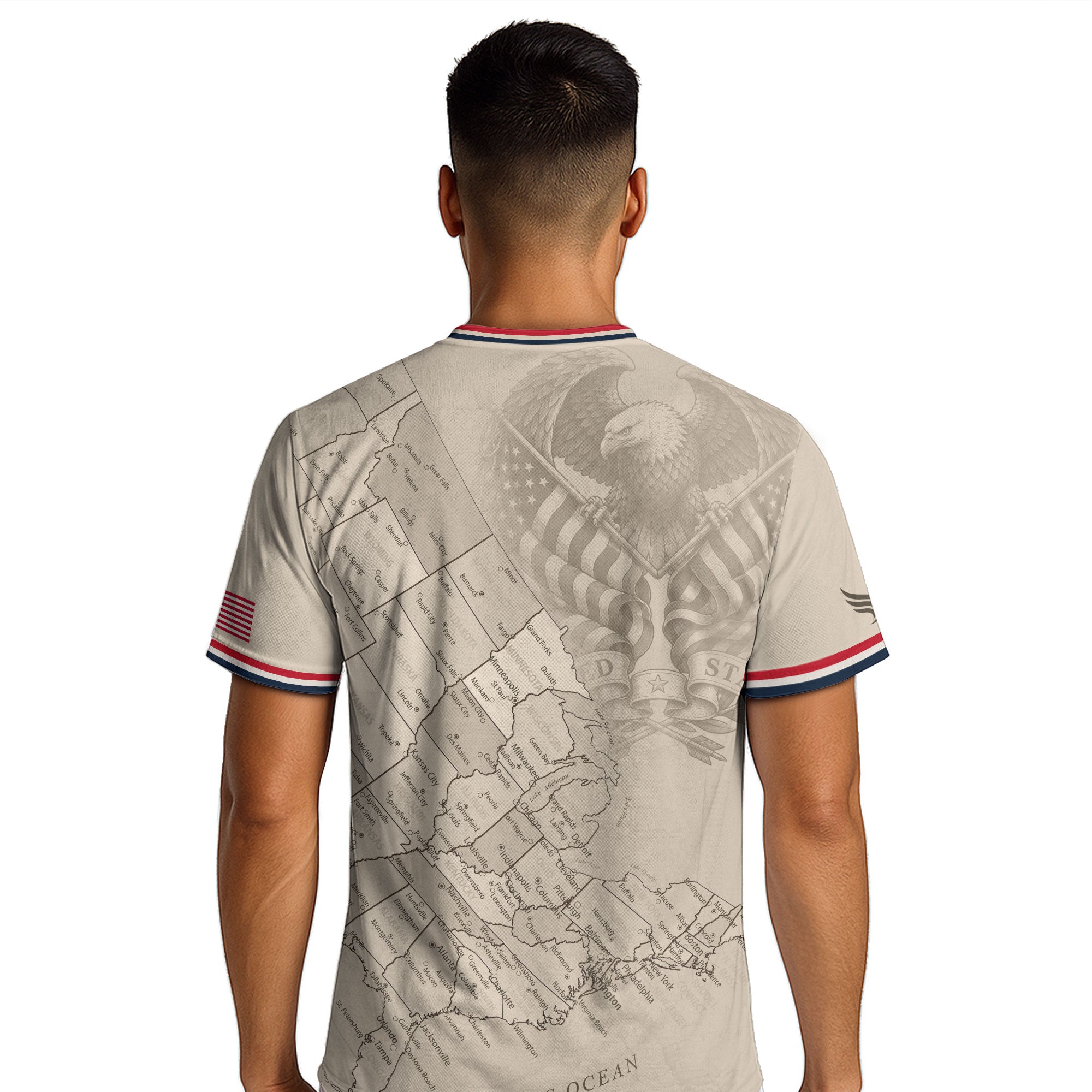USA Soccer Jersey Navy Vintage US Map American Flag Shirt Patriotic Beige Soccer Fan