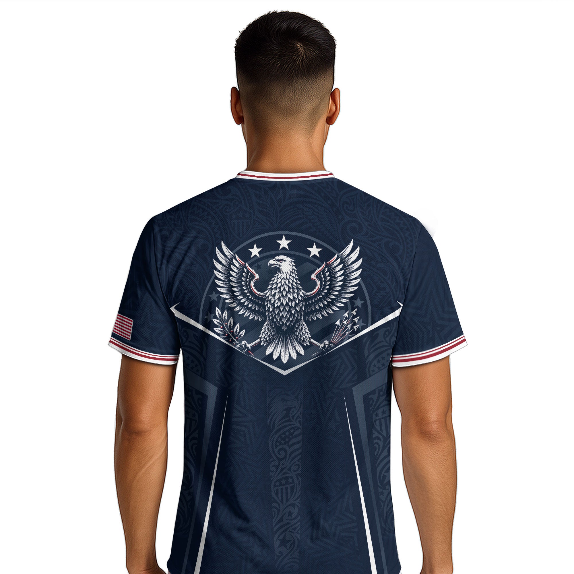 USA Soccer Jersey Navy Blue American Flag Shirt Patriotic Eagle Shield Fan Tee