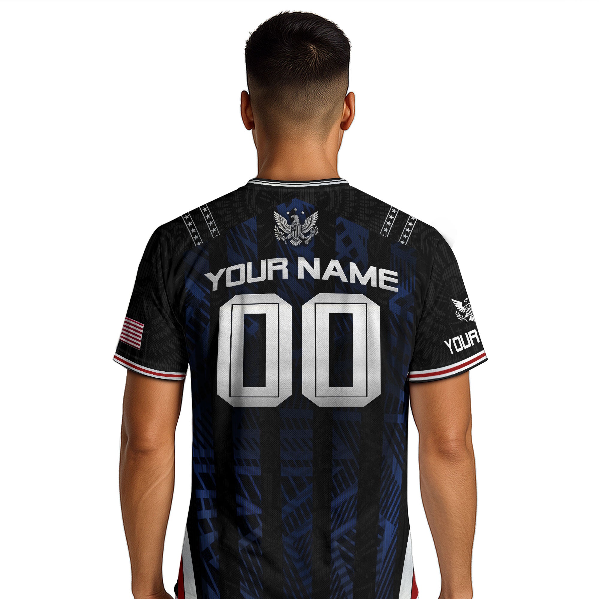 USA Soccer Jersey Custom Name Number Patriotic Black Stripes Football Team Shirt