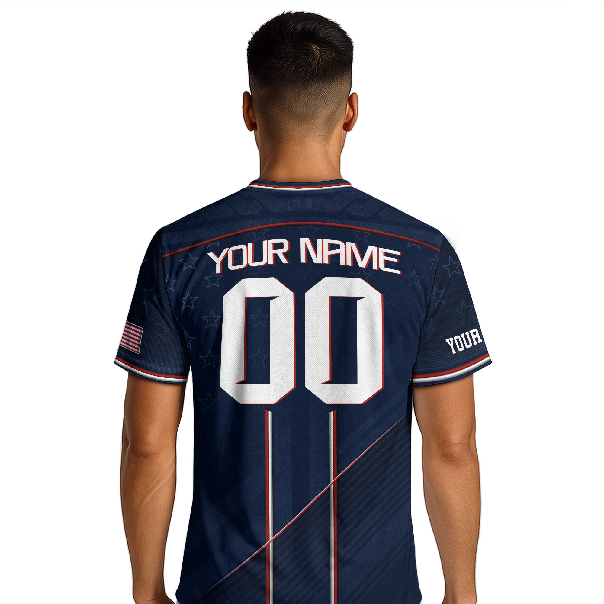 USA Team Football Shirt Custom Name Number Patriotic Navy Blue Stripes Athletic Sportswear