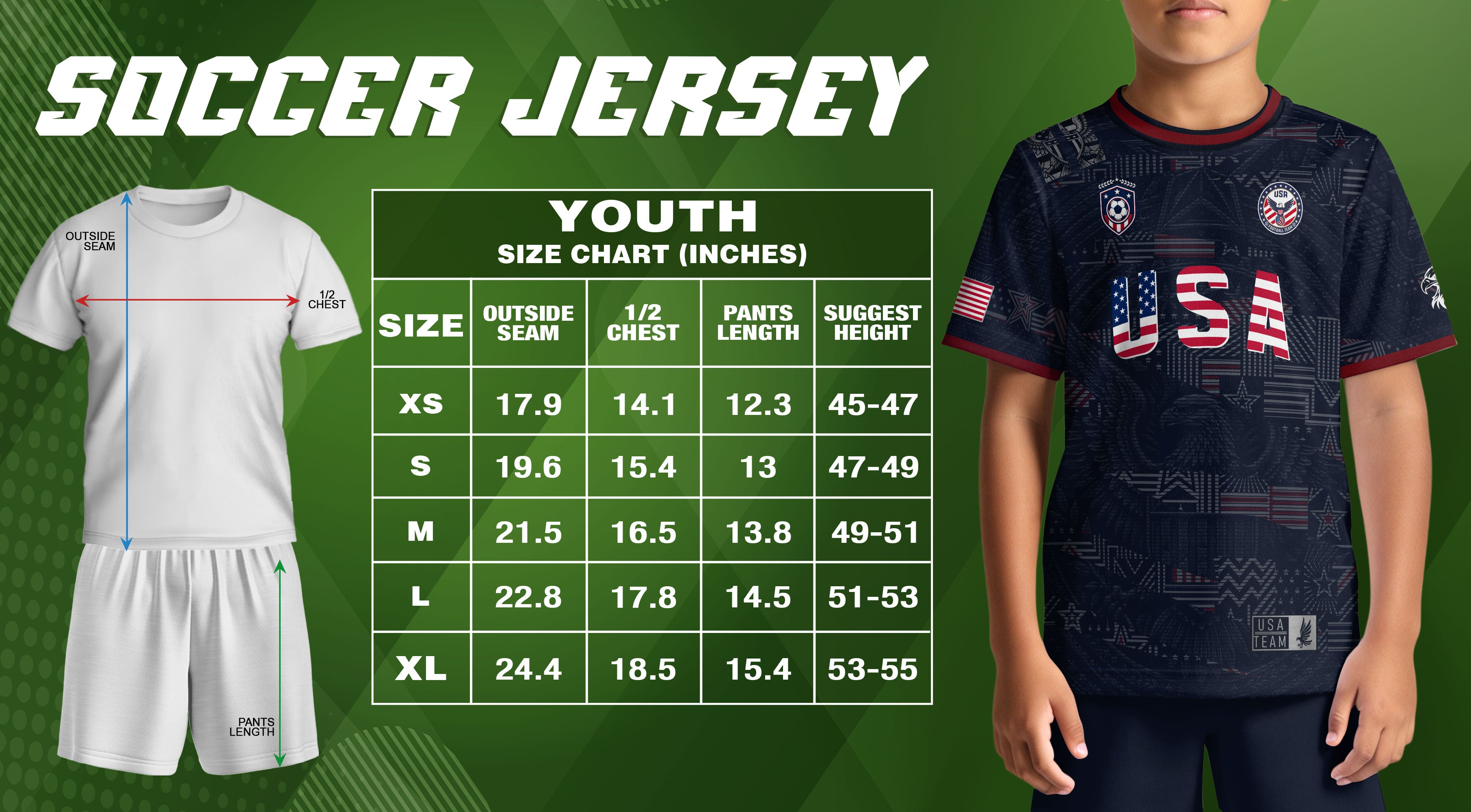 USA Kid Navy Soccer Jersey American Flag Eagle Football Shirt Graphic Youth