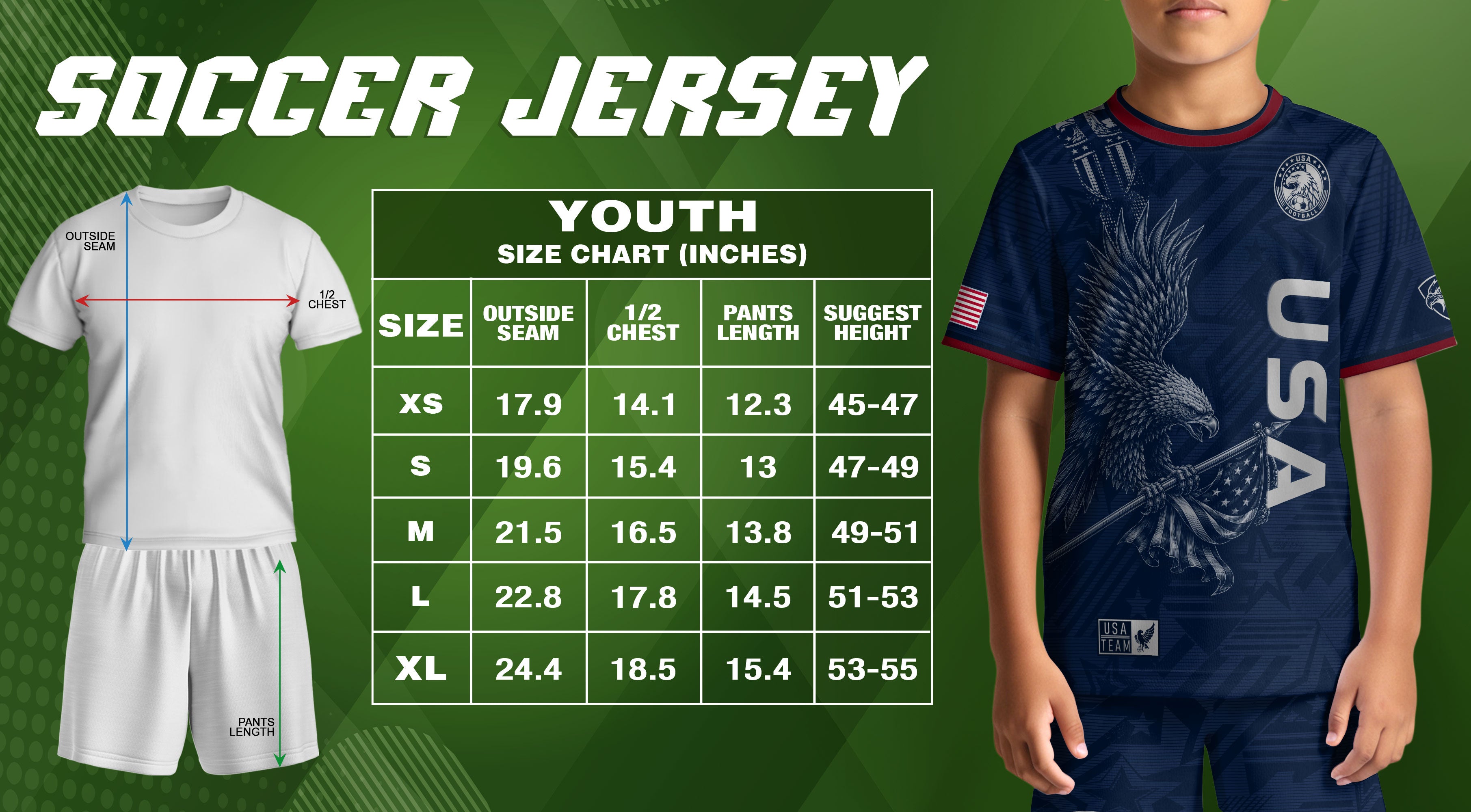 USA Kid Soccer Jersey Majestic Eagle Holding Flag Football Shirt Navy Youth Sports Top