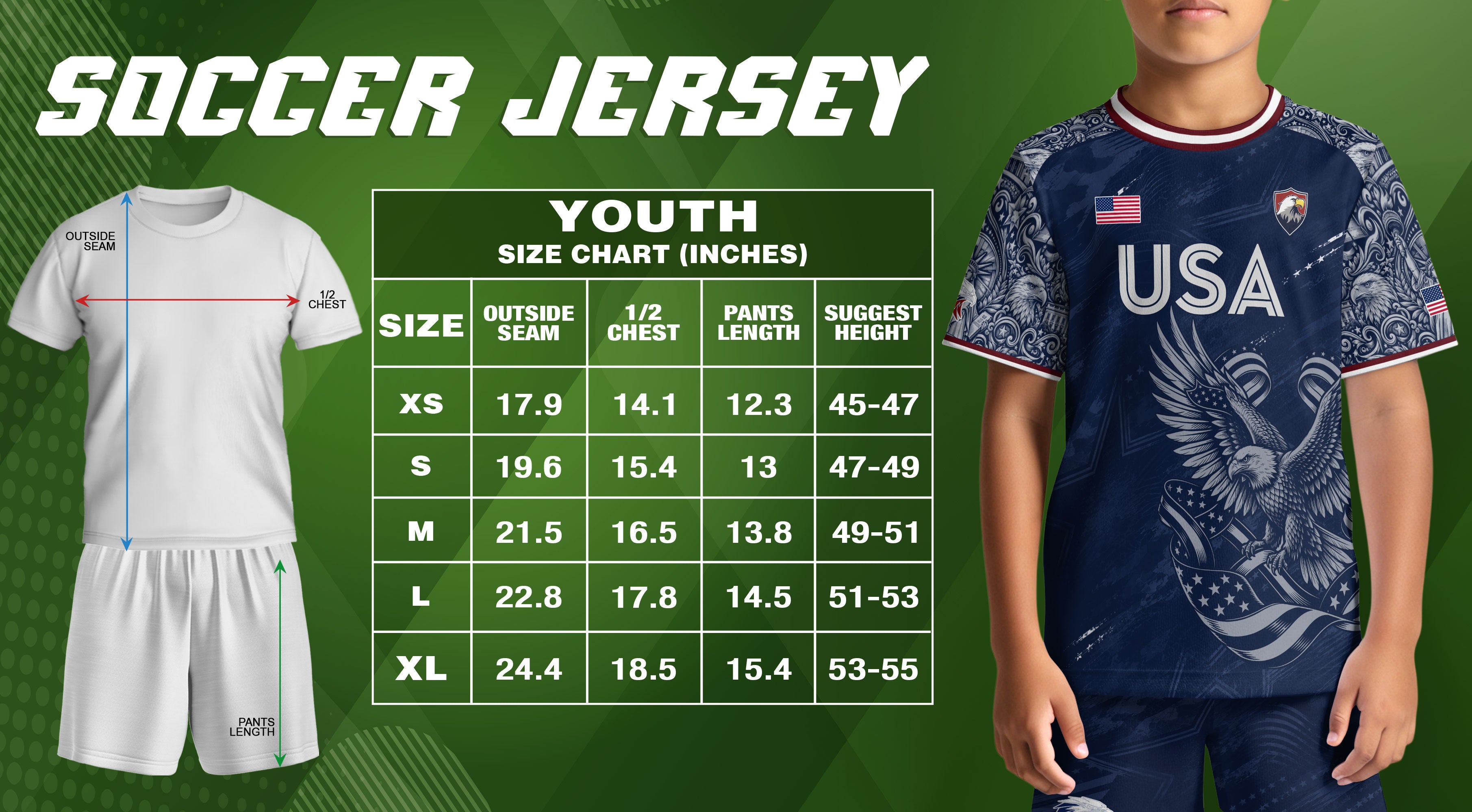 USA Kid Soccer Jersey Statue of Liberty Eagle Football Shirt Navy Youth Graphic Top