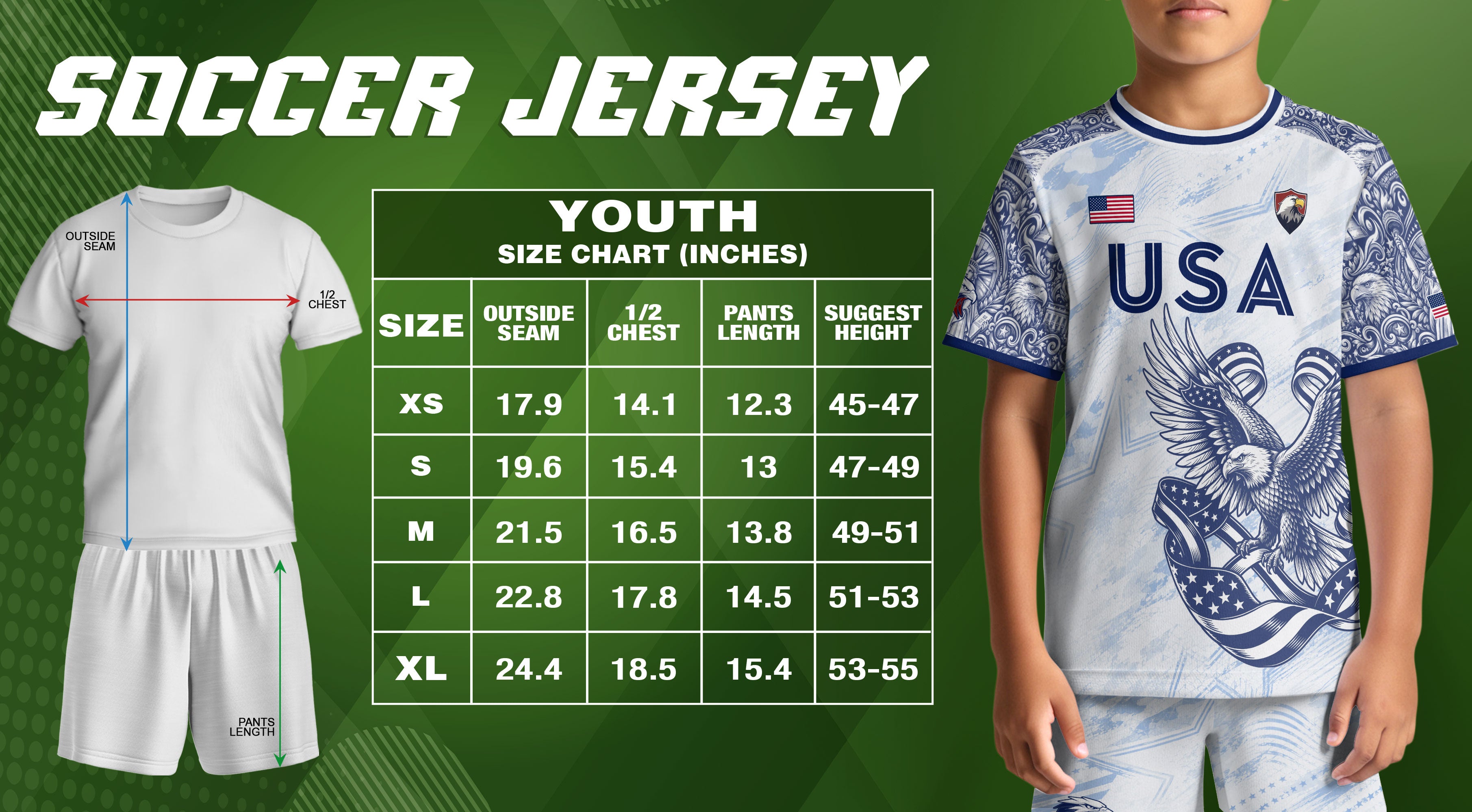 USA Kid Soccer Jersey Statue of Liberty Eagle Football Shirt White Youth Graphic Top