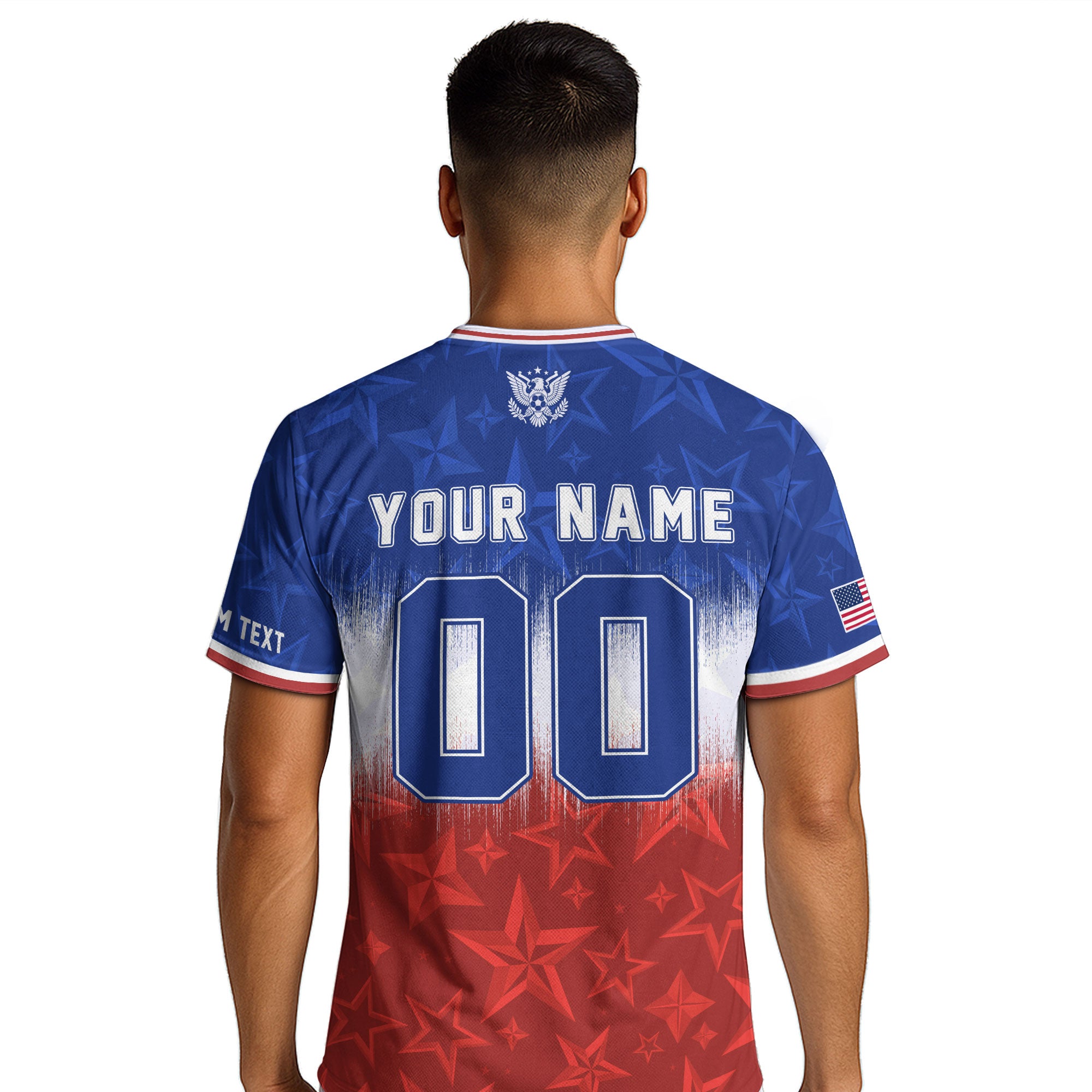 Customized USA Soccer Jersey Crewneck Ombre Stars Patriotic Graphic Tee Athletic Top