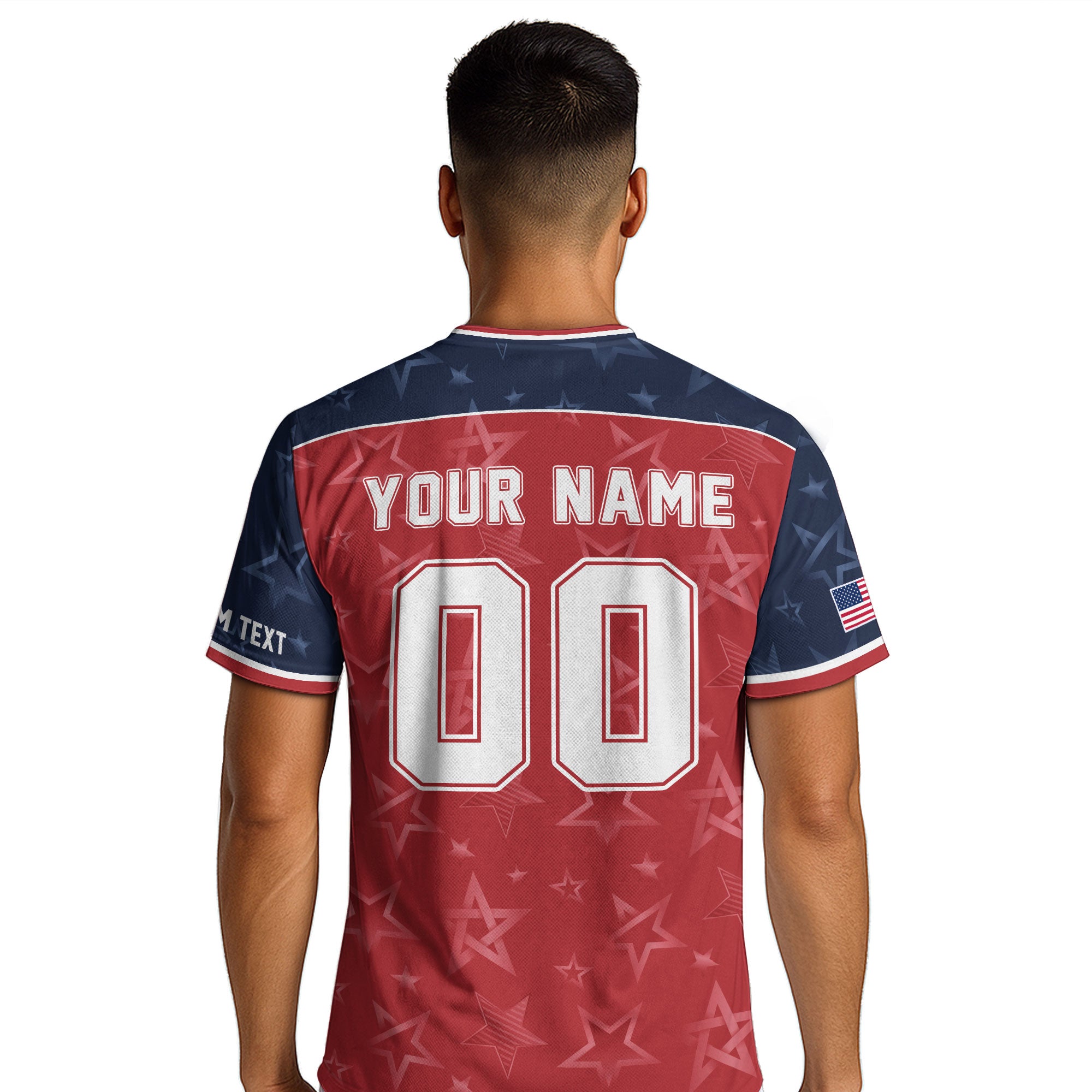 Custom Name Number USA Soccer Jersey Red Raglan Patriotic Stars Football Team Shirt