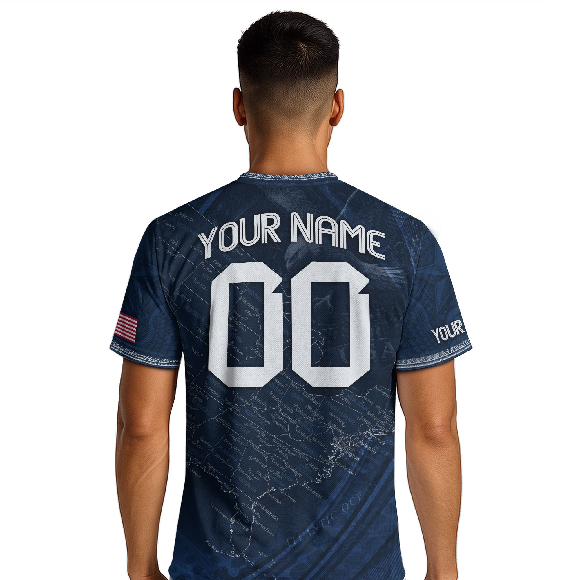 Personalized USA Soccer Jersey Custom Name Number Vintage Map Navy Blue Sportswear Outfit