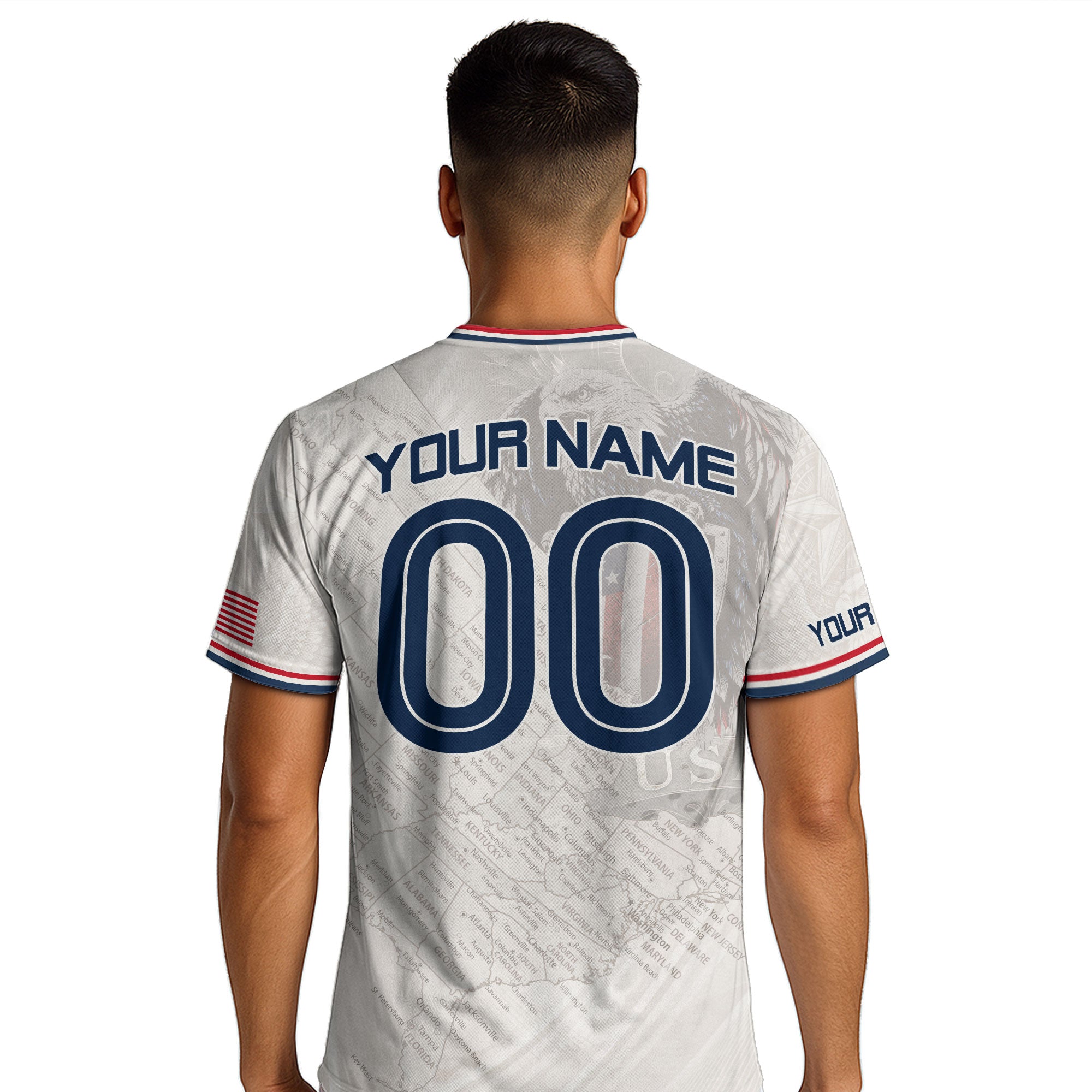 Customized USA Soccer Jersey Crewneck Vintage Map Patriotic Graphic Tee Athletic Top