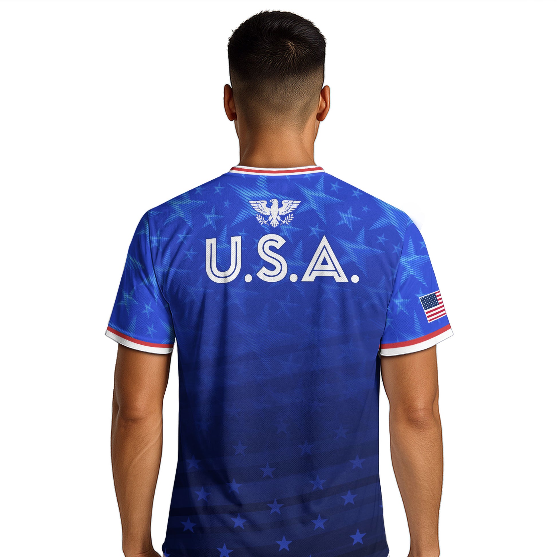 USA Soccer Jersey Adult Blue Patriotic Stars Shirt American Football Team Tee - Rust Field Wear