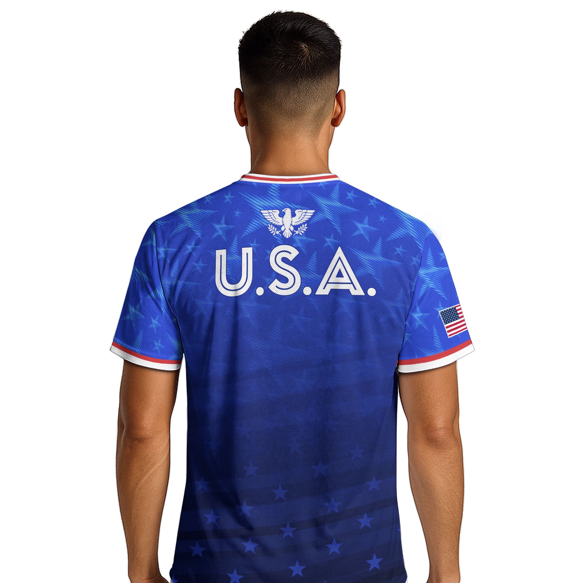 USA Soccer Jersey Adult Blue Patriotic Stars Shirt American Football Team Tee - Rust Field Wear