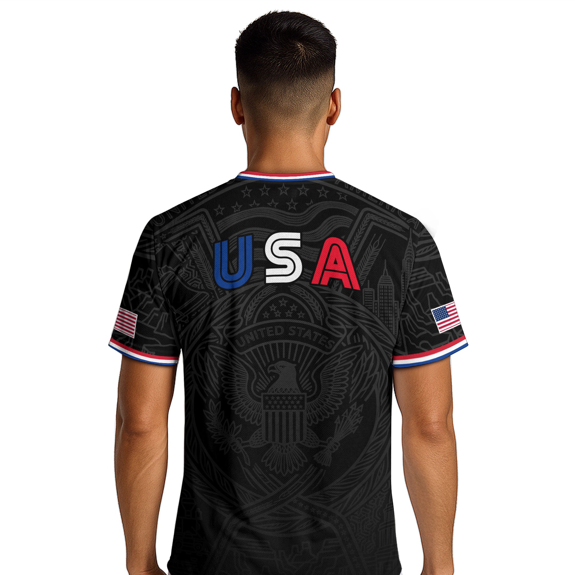 USA Patriotic Soccer Jersey Adult Black Eagle American Flag Independence Day Shirt