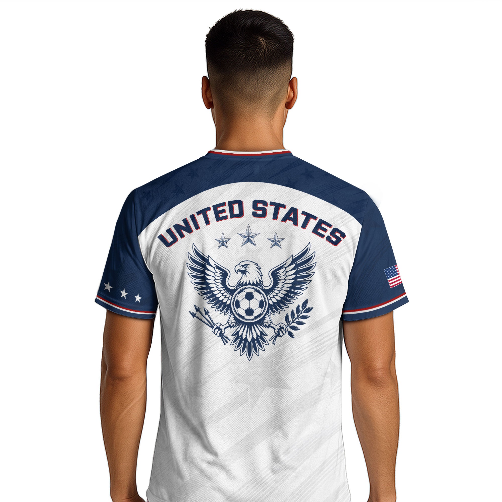 USA Soccer Jersey Adult White Navy Patriotic Diagonal Stripe Shirt United States Tee