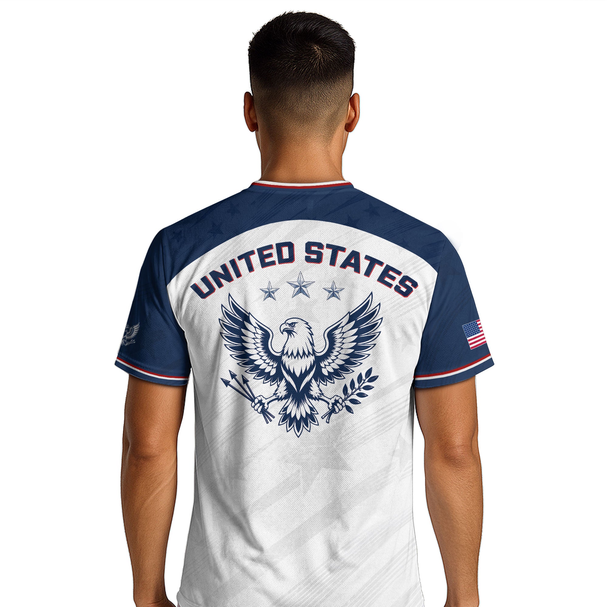 USA Soccer Jersey Adult White Navy Patriotic Diagonal Stripe Shirt United States Tee