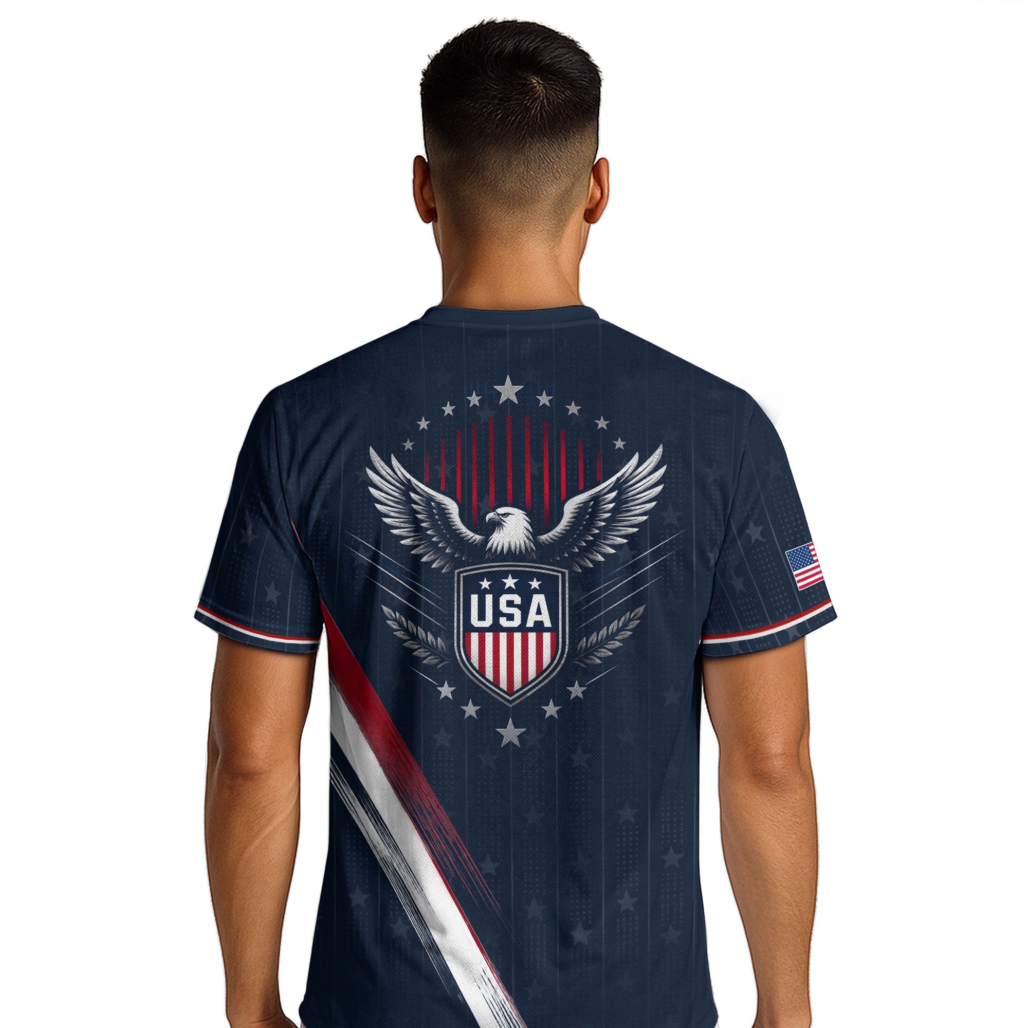 USA Soccer Jersey Adult Navy Patriotic Diagonal Sash Shirt United States Football Tee