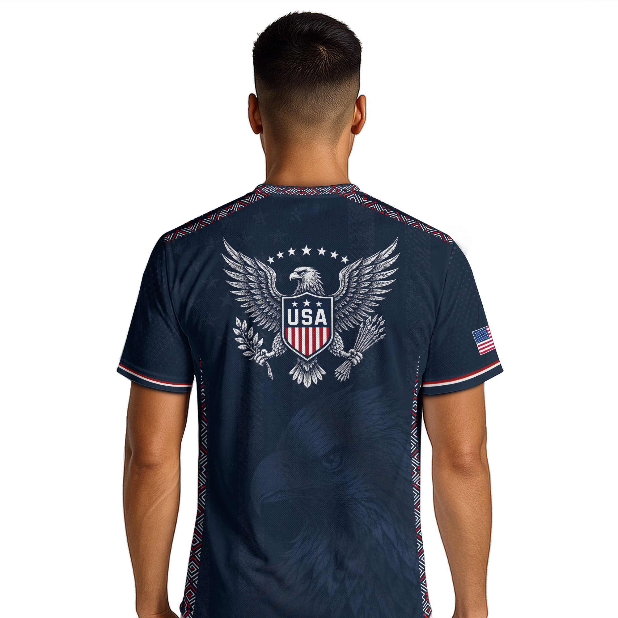 USA Soccer Jersey Adult Navy Patriotic Large Eagle Head Graphic United States Fan Tee