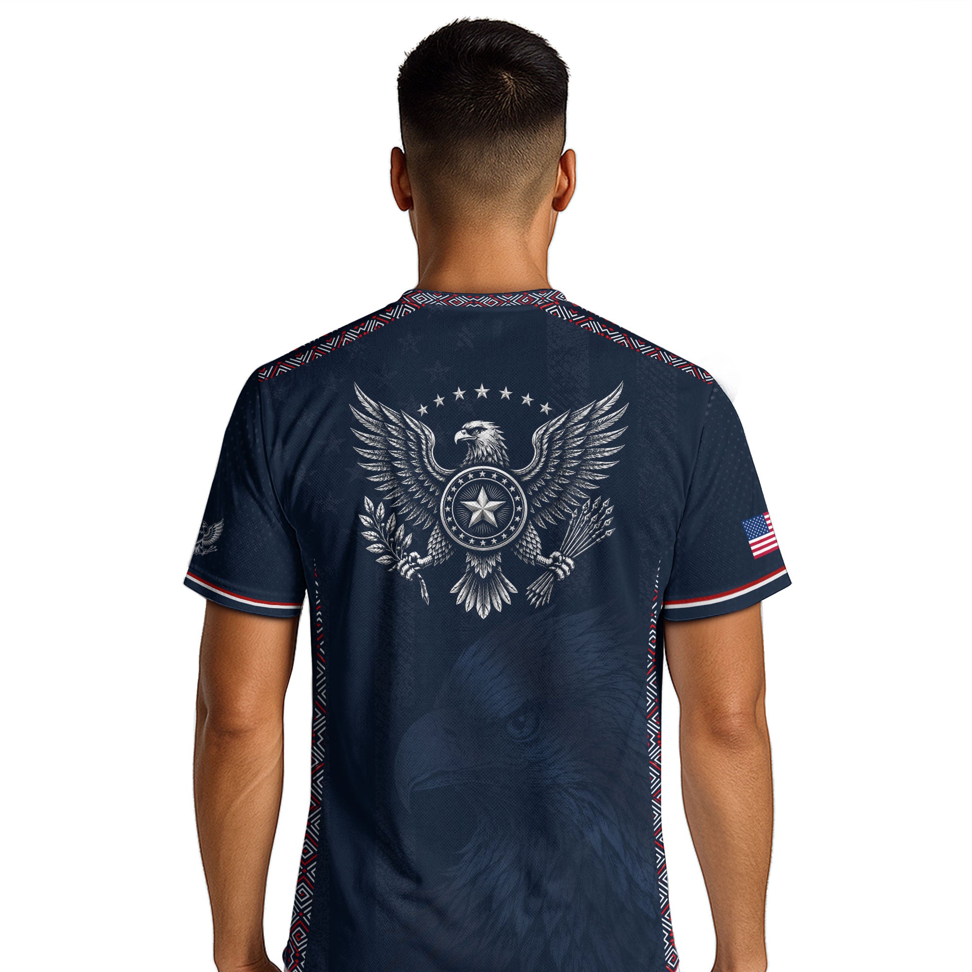USA Soccer Jersey Adult Navy Patriotic Large Eagle Head Graphic United States Fan Tee