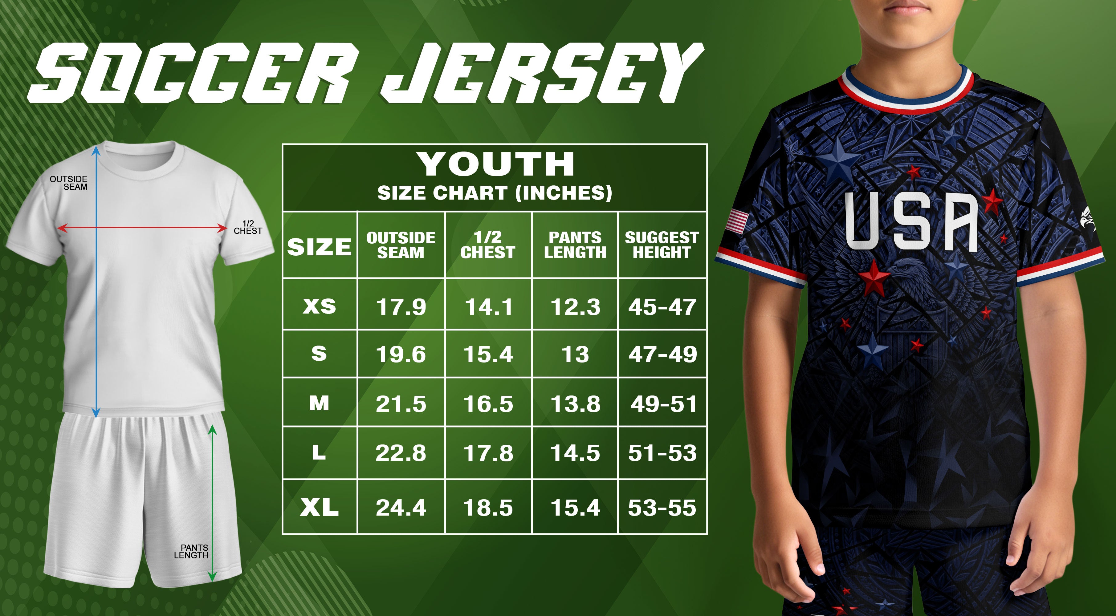 USA Patriotic Kids Soccer Jersey Navy Blue Eagle American Flag Youth Football Shirt