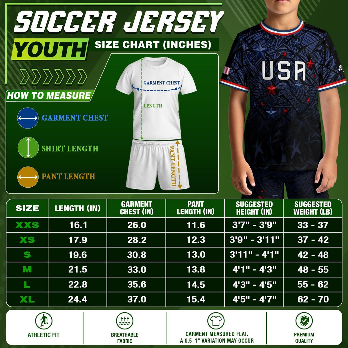 USA Patriotic Kids Soccer Jersey Navy Blue Eagle American Flag Youth Football Shirt - Rust Field Wear