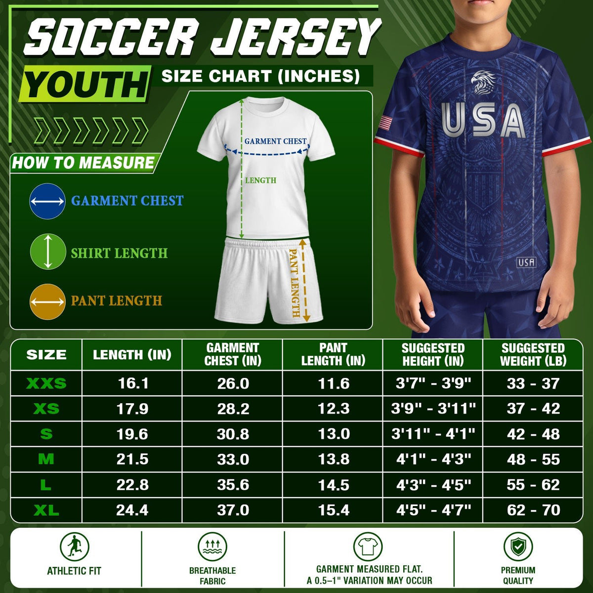 USA Patriotic Kids Soccer Jersey Eagle Navy Blue Youth Football Shirt for Kids - Rust Field Wear