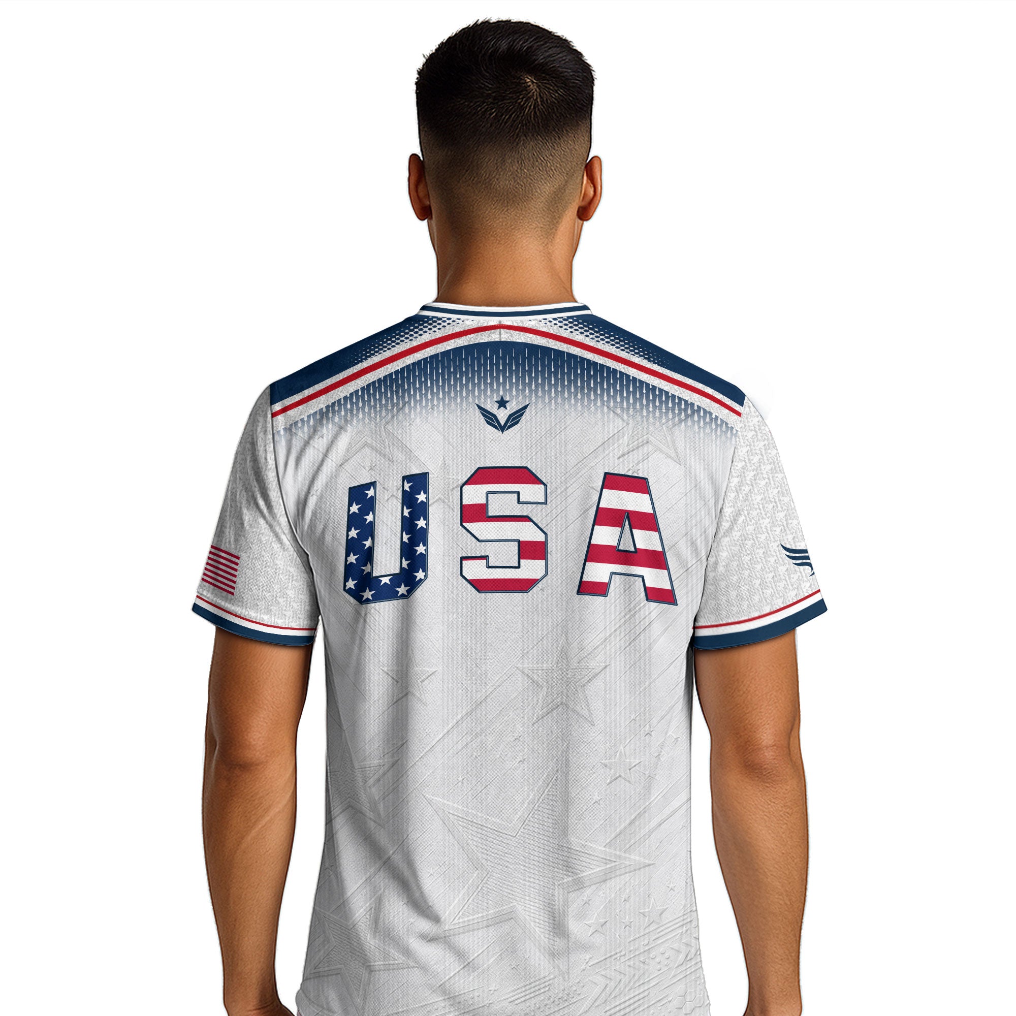 Adult USA Soccer Jersey Patriotic White Flag Pattern Lettering United States Fan Shirt