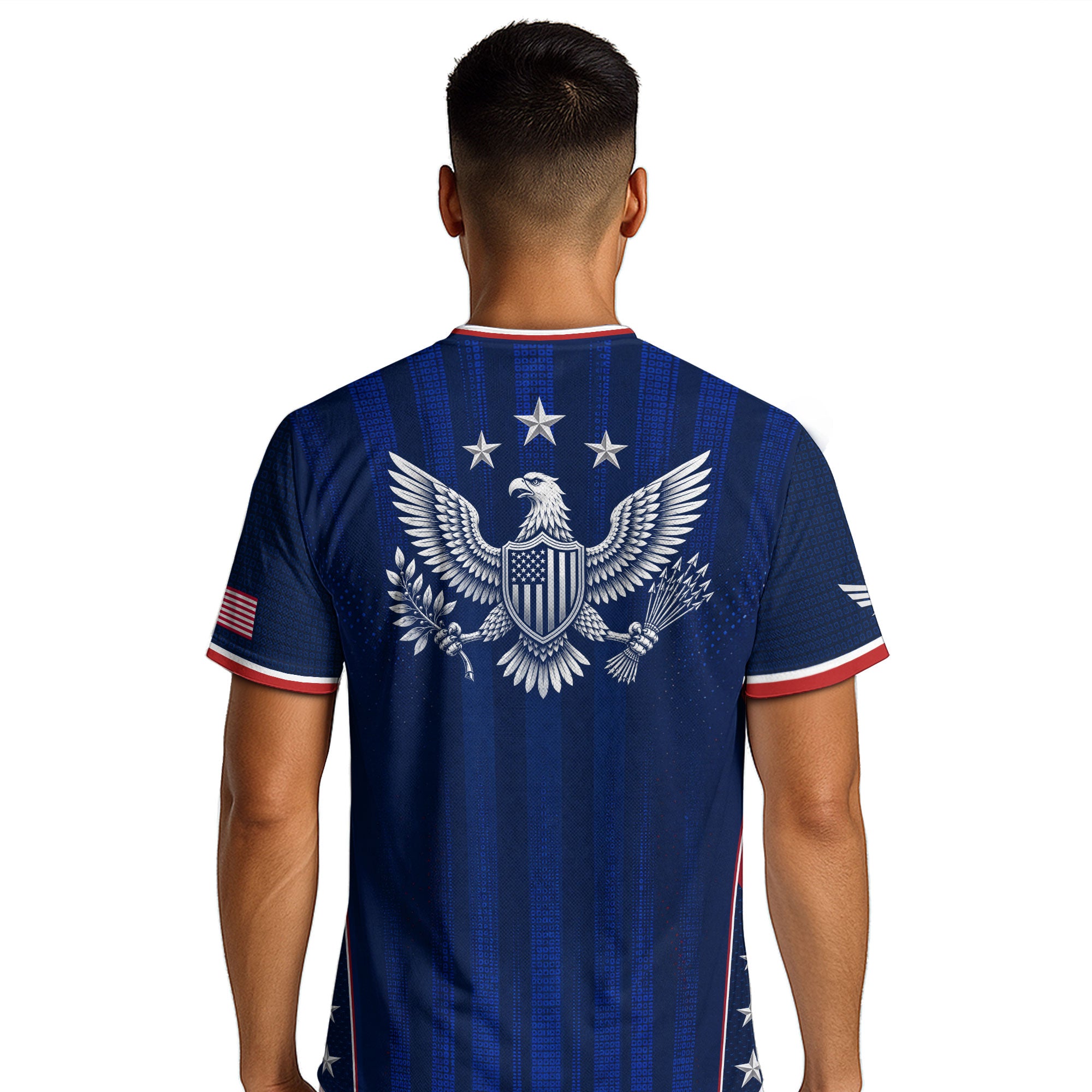 Adult USA Soccer Jersey Navy Blue Patriotic Vertical Stripe Star Side United States Tee