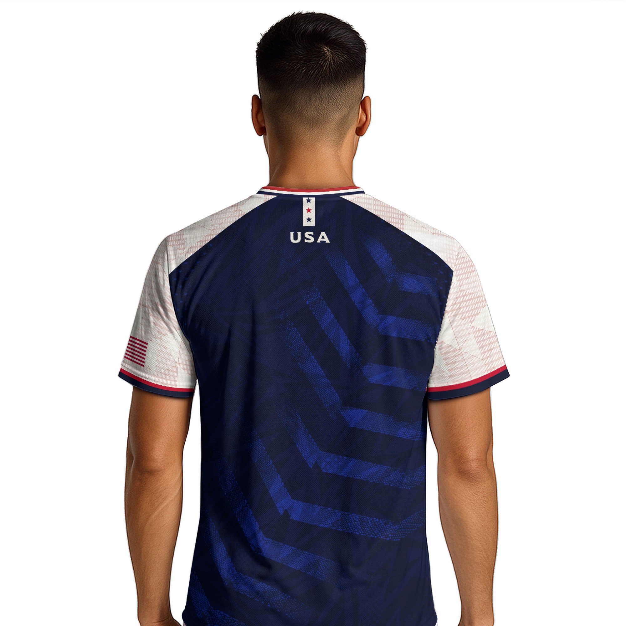 Adult USA Soccer Jersey Navy Blue Patriotic Big Chevron Graphic United States Fan Shirt