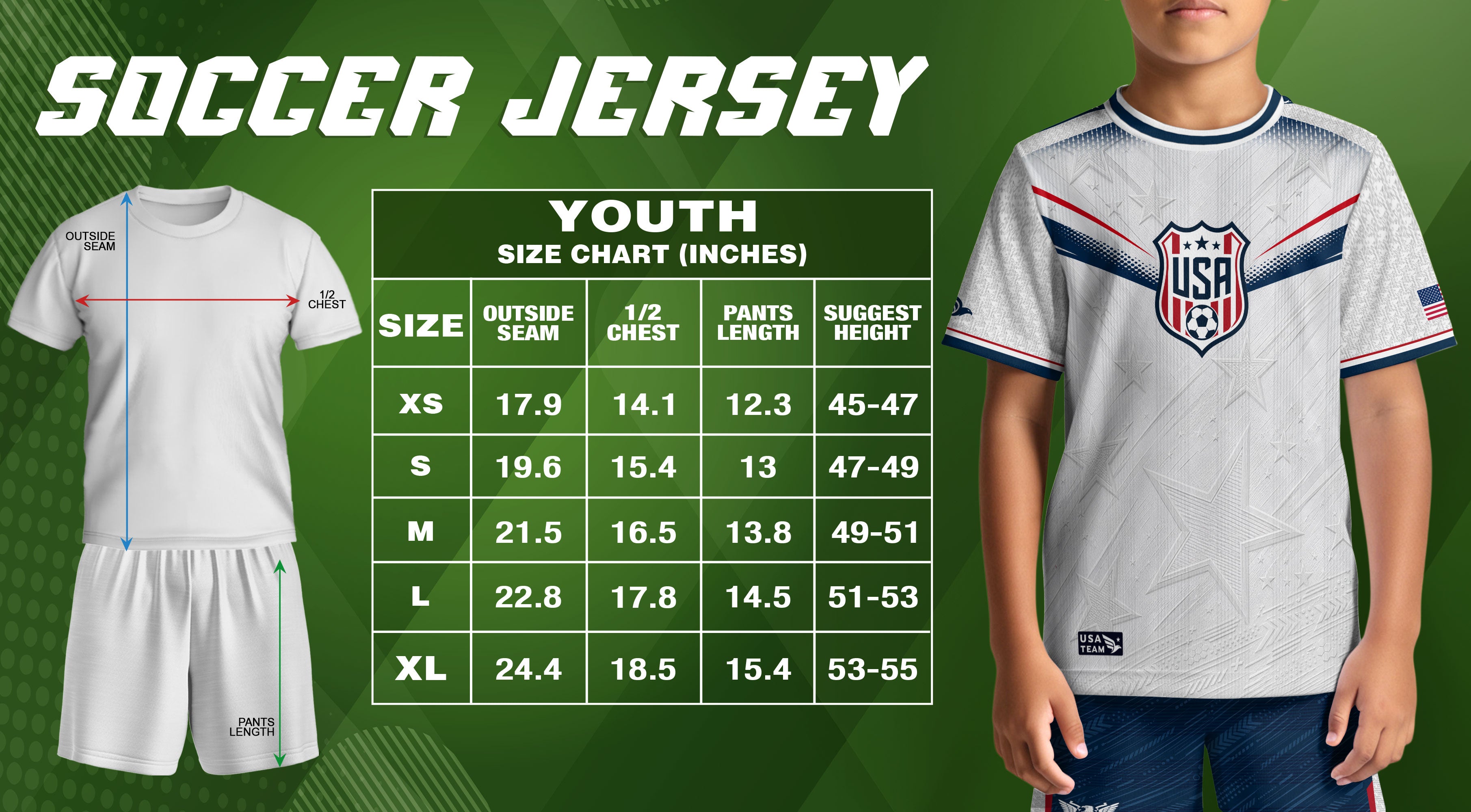 Kids USA Soccer Jersey Youth Patriotic White Chevron Emblem Star United States Sport Tee