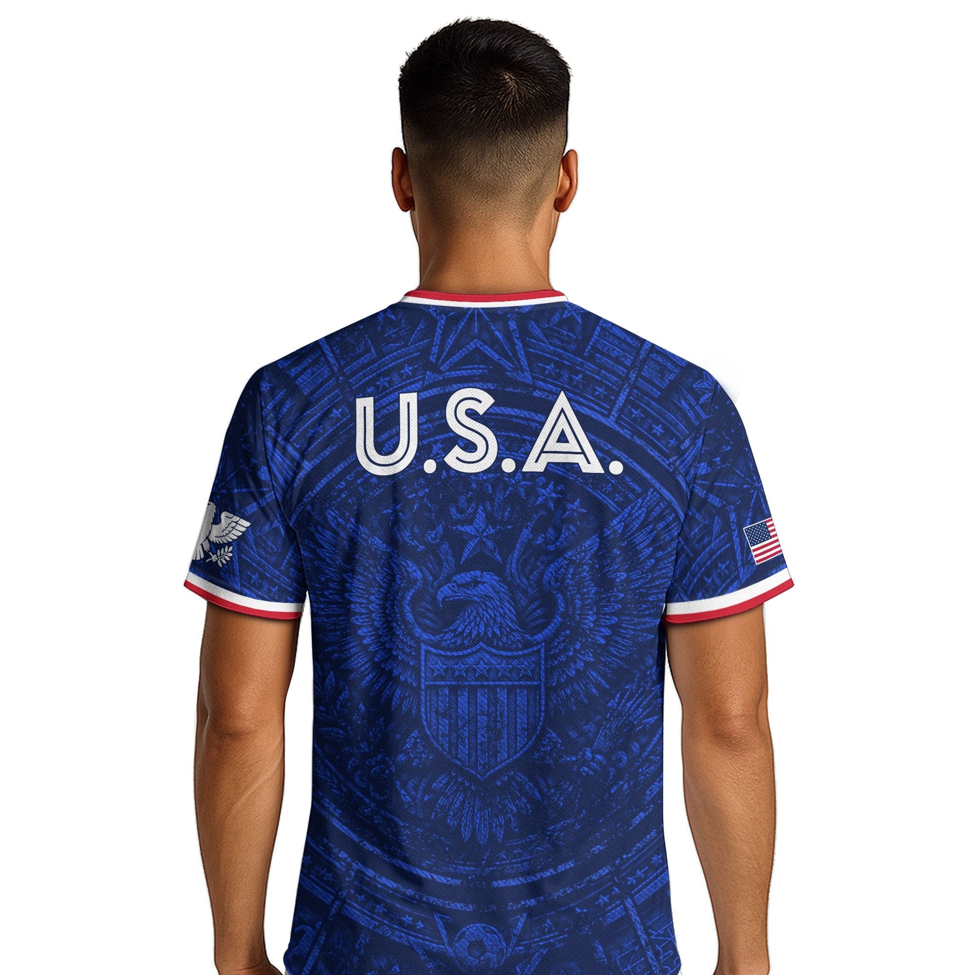 USA Soccer Jersey Men Royal Blue Eagle Graphic Patriotic Football T-Shirt - Rust Field Wear