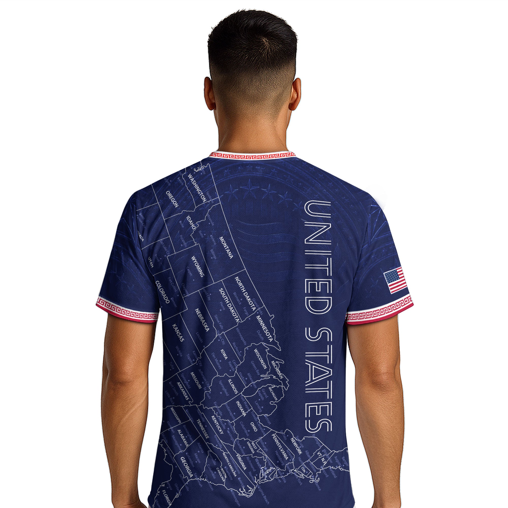 USA Soccer Jersey Men Navy Blue Eagle Map Graphic Patriotic Football T-Shirt - Rust Field Wear