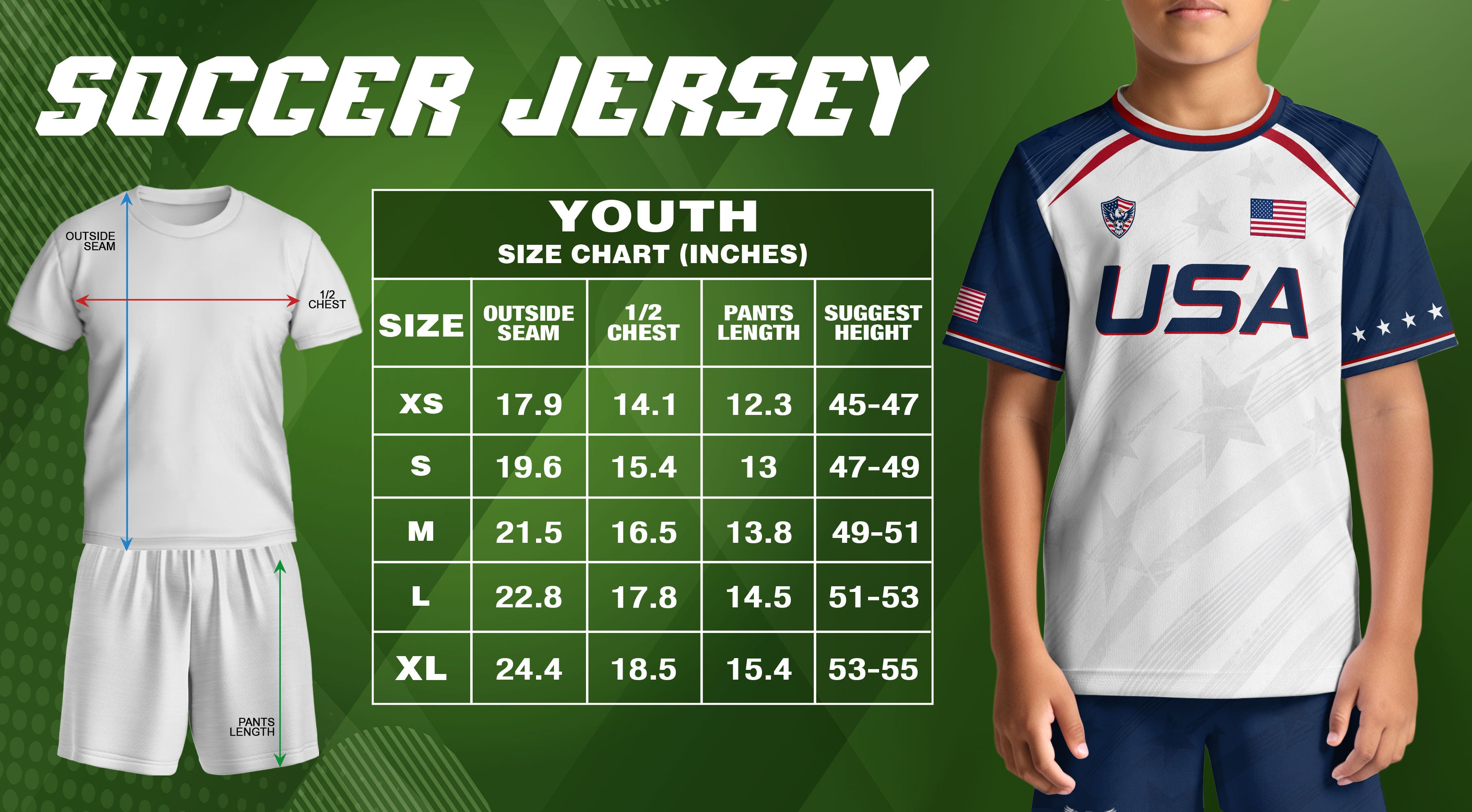 Kids USA Soccer Jersey White Youth Patriotic American Flag Eagle Football Tee Shirt