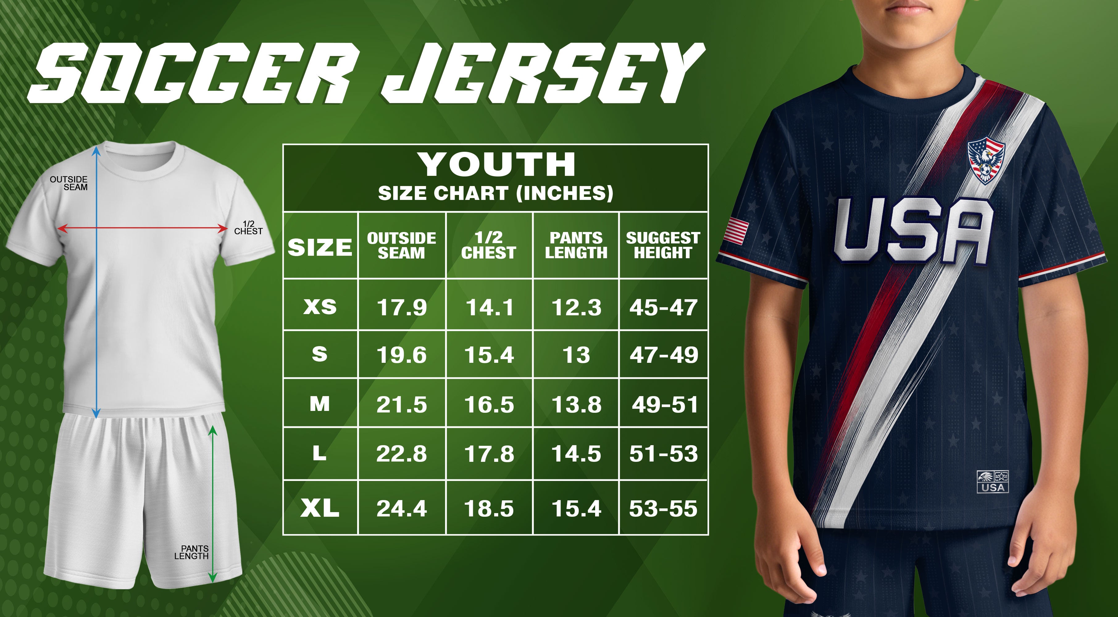 Kids USA Soccer Jersey Navy Blue Youth Patriotic American Flag Eagle Football Tee Shirt