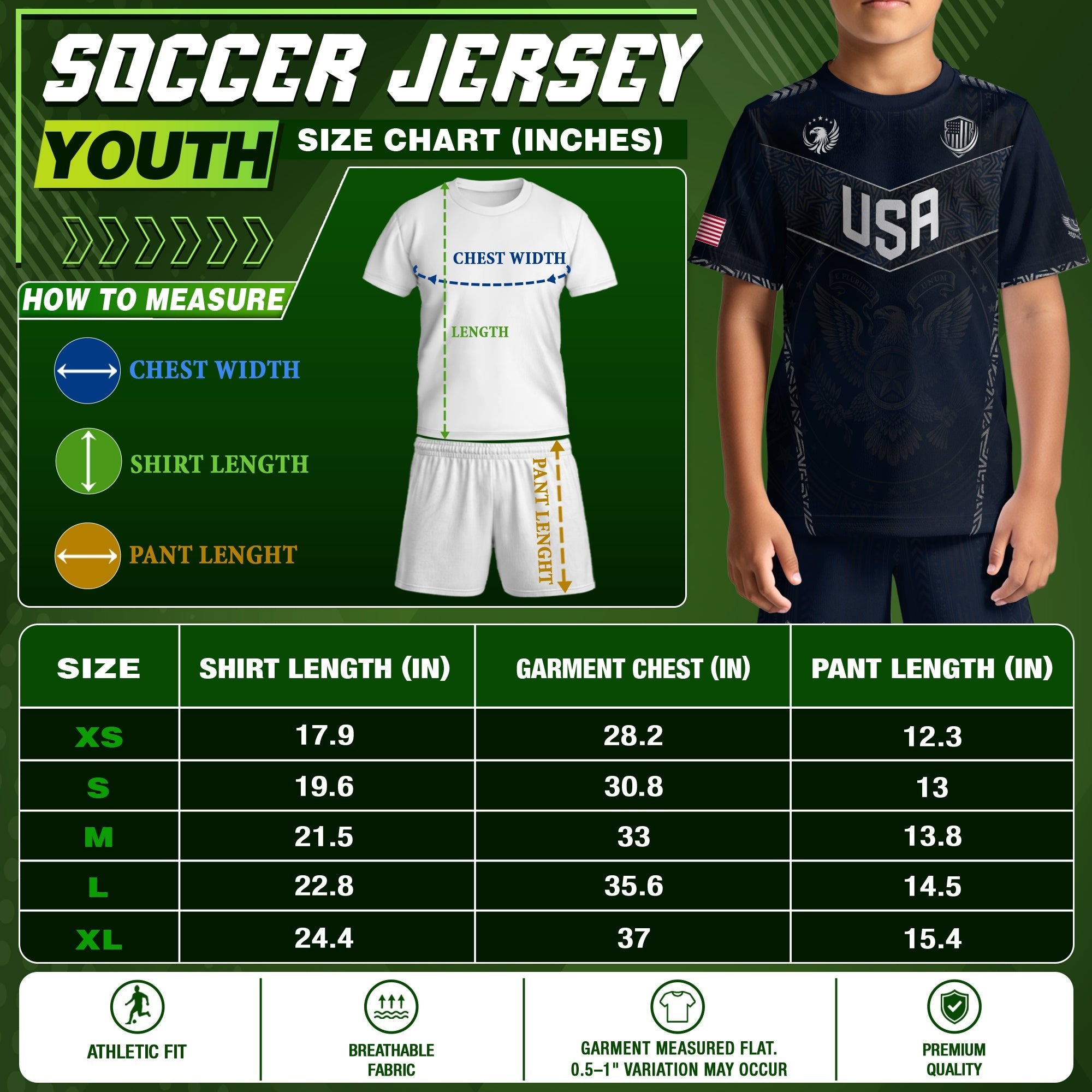 Kids' Blue USA Soccer Jersey Patriotic Eagle Graphic Print Breathable Fan Shirt - Rust Field Wear