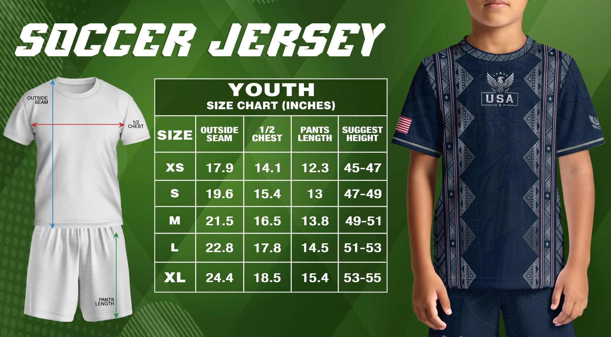 Youth Blue USA Football Jersey Breathable Patriotic Statue Liberty Design Fan Tee - Rust Field Wear