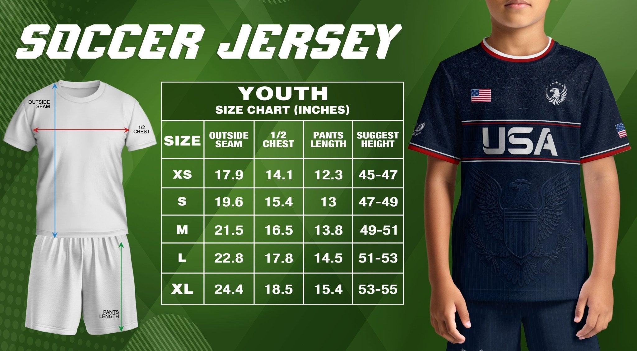 Youth Blue USA Football Shirt Patriotic Eagle Design Breathable Sport Training Tee - Rust Field Wear