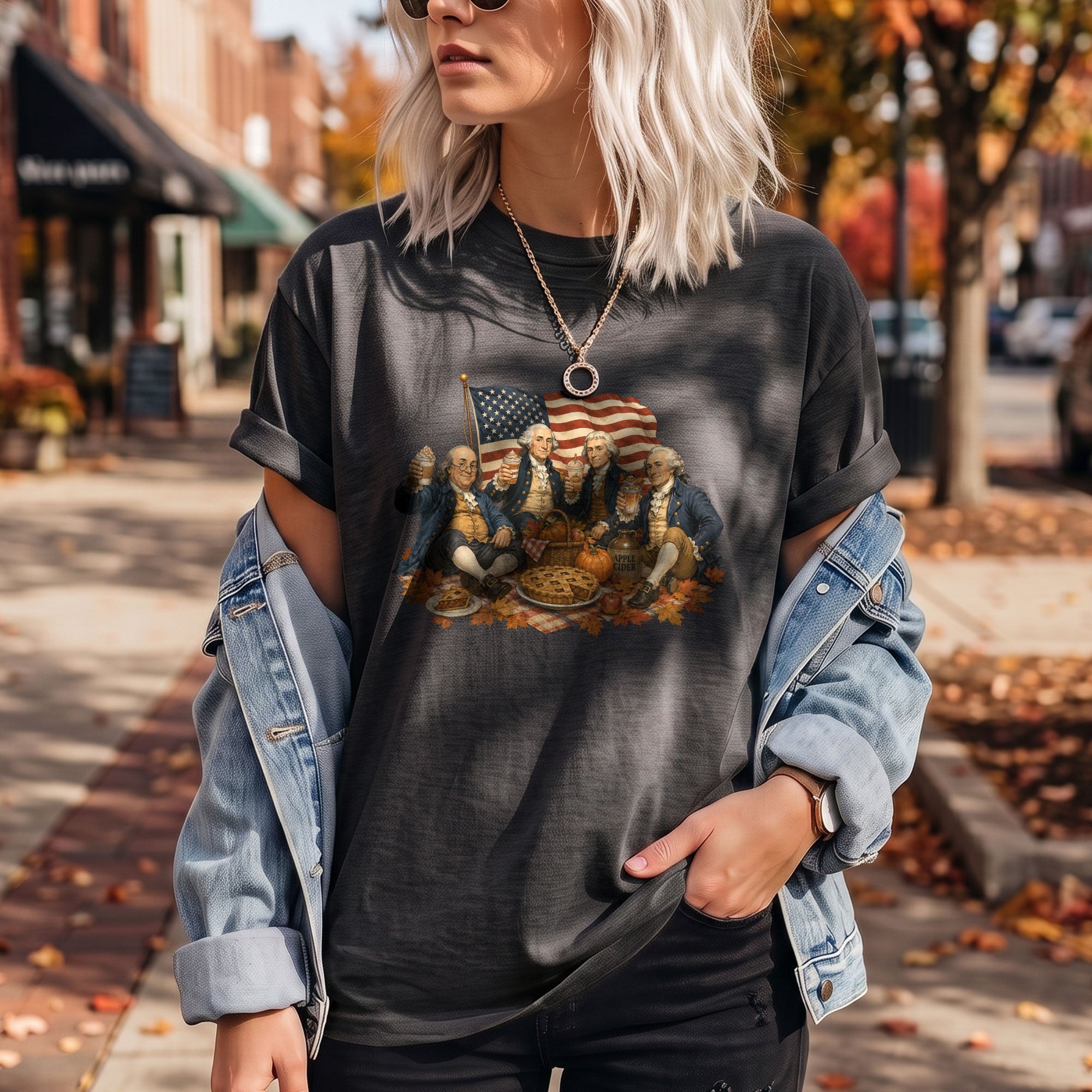 Vintage Founding Fathers Fall T-Shirt - Patriotic Harvest Graphic Tee for Autumn Lovers