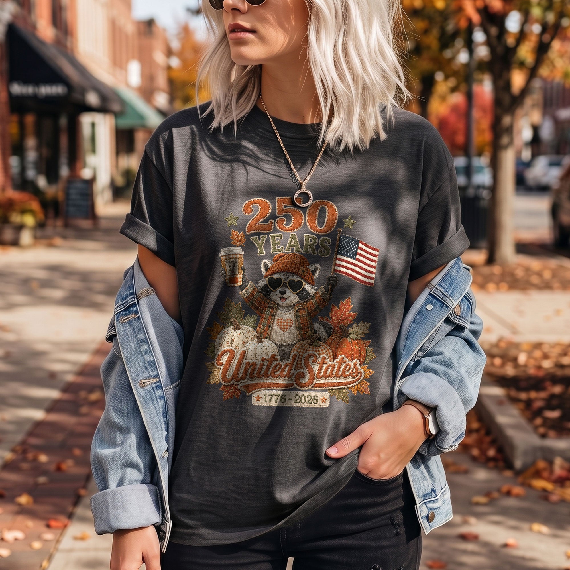 Raccoon Fall T-Shirt: 1776-2026 United States Autumn Graphic Tee for Thanksgiving