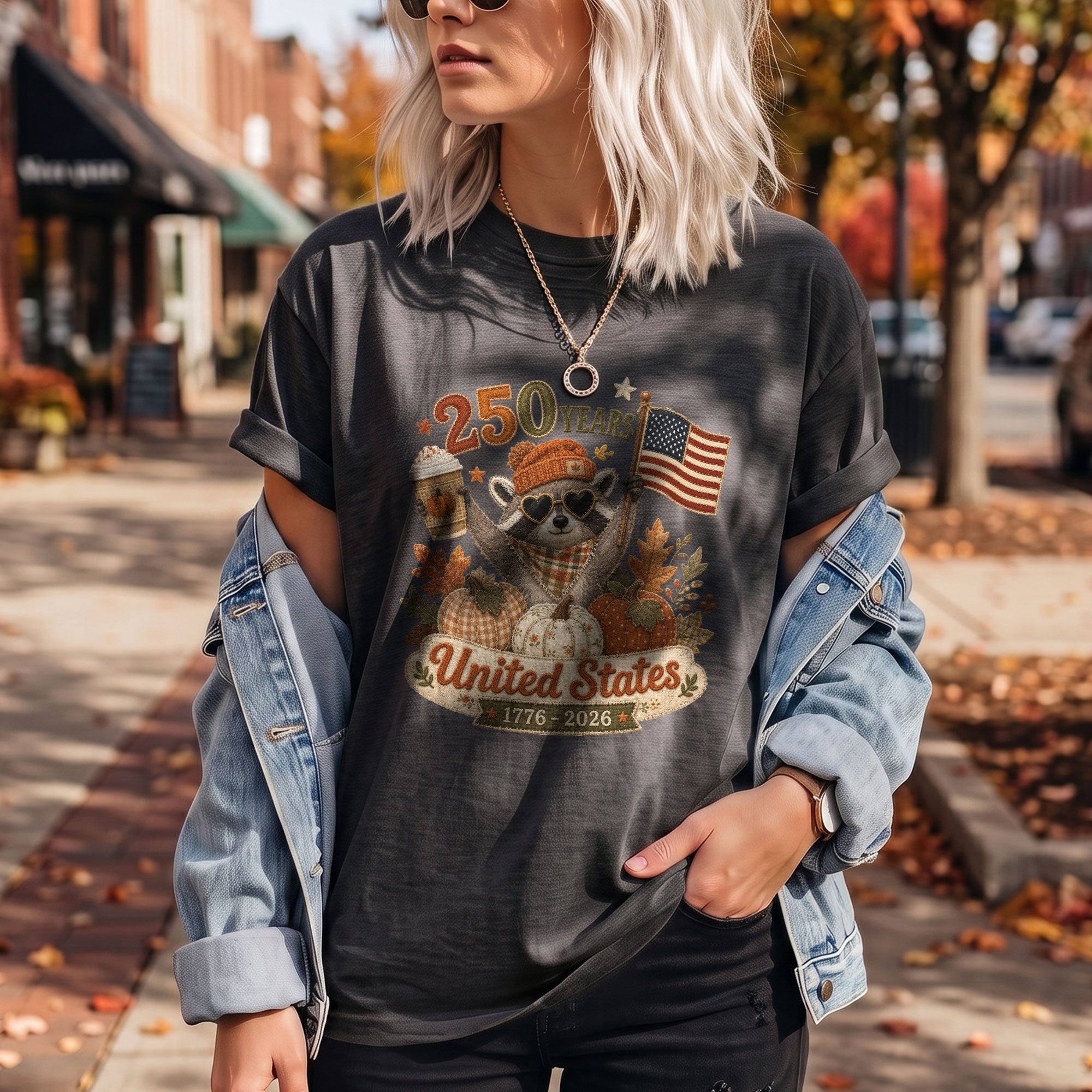 1776-2026 United States Fall Graphic Tee: Cute Raccoon Autumn Pumpkin Spice T-Shirt