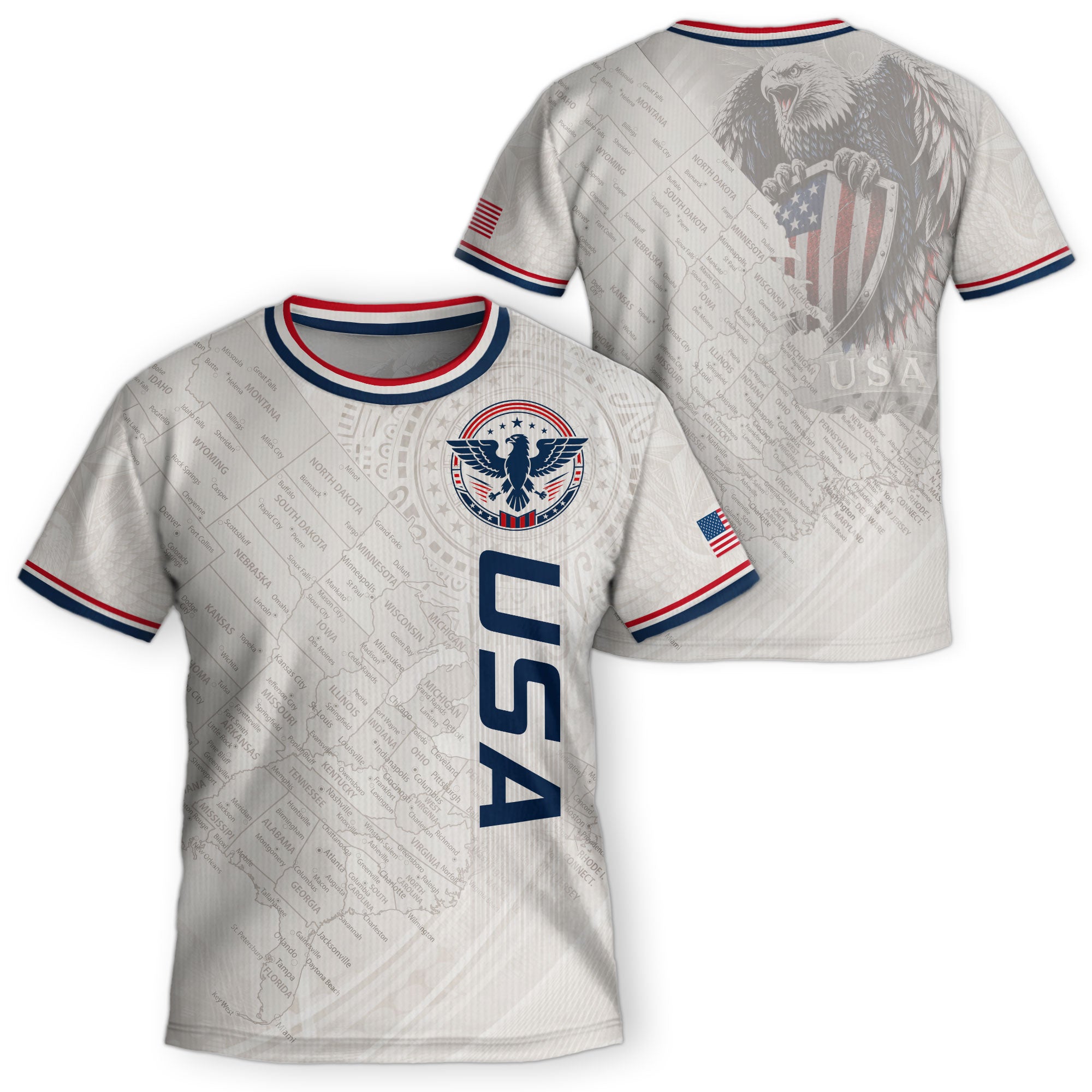 USA Kids Soccer Jersey Set White Eagle Patriotic Youth Football Outfit Kit