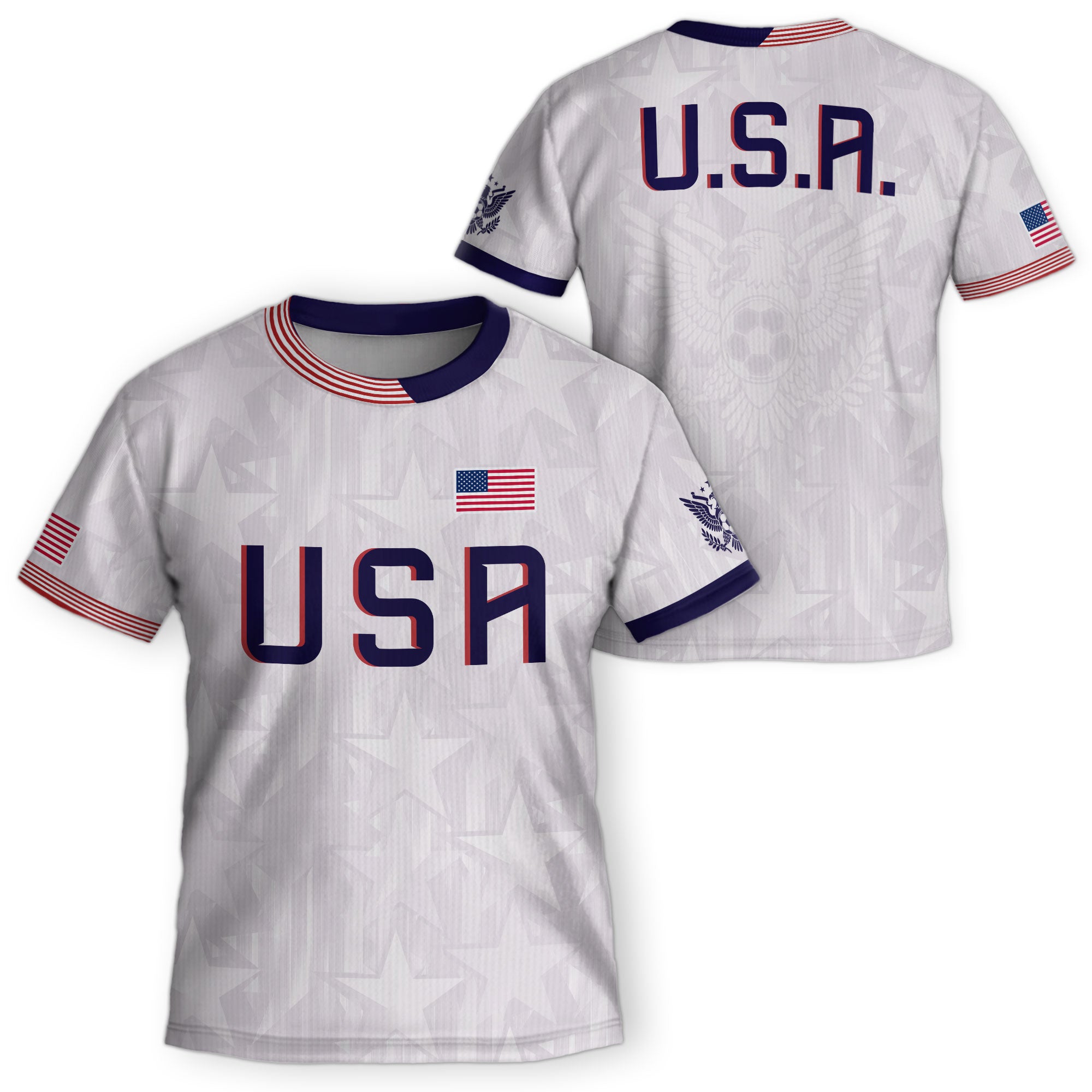 USA Kids Soccer Jersey Youth White Patriotic Stars Eagle Graphic Football Shirt