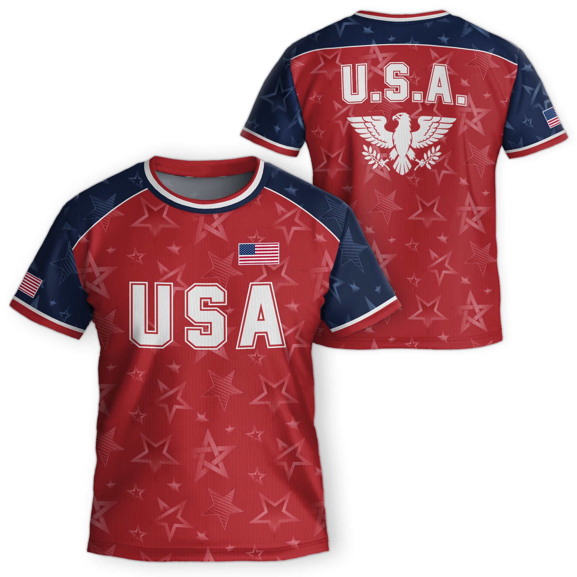 USA Kids Soccer Jersey Youth Red Blue Raglan Patriotic Stars Eagle Football Shirt