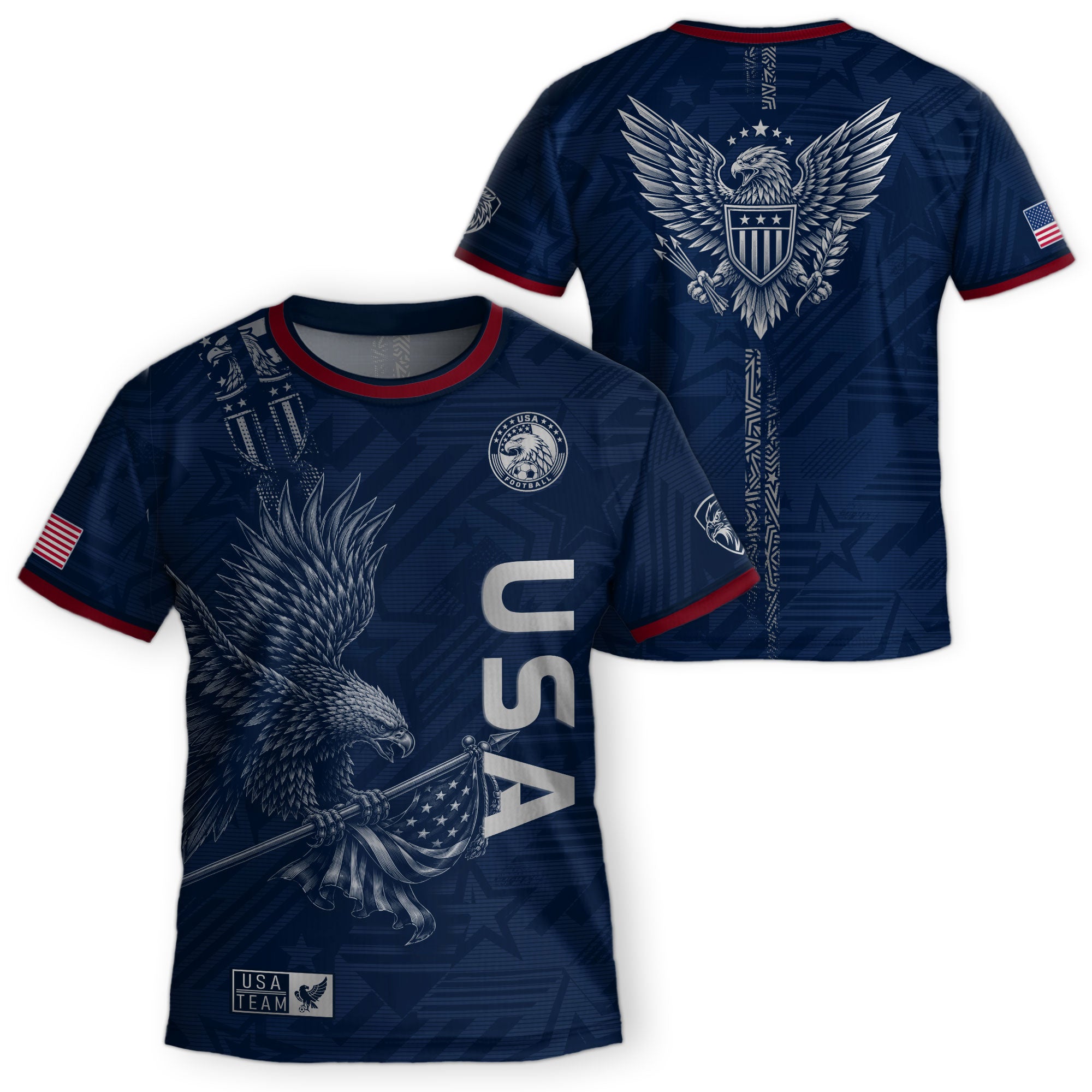 USA Kid Soccer Jersey Majestic Eagle Holding Flag Football Shirt Navy Youth Sports Top