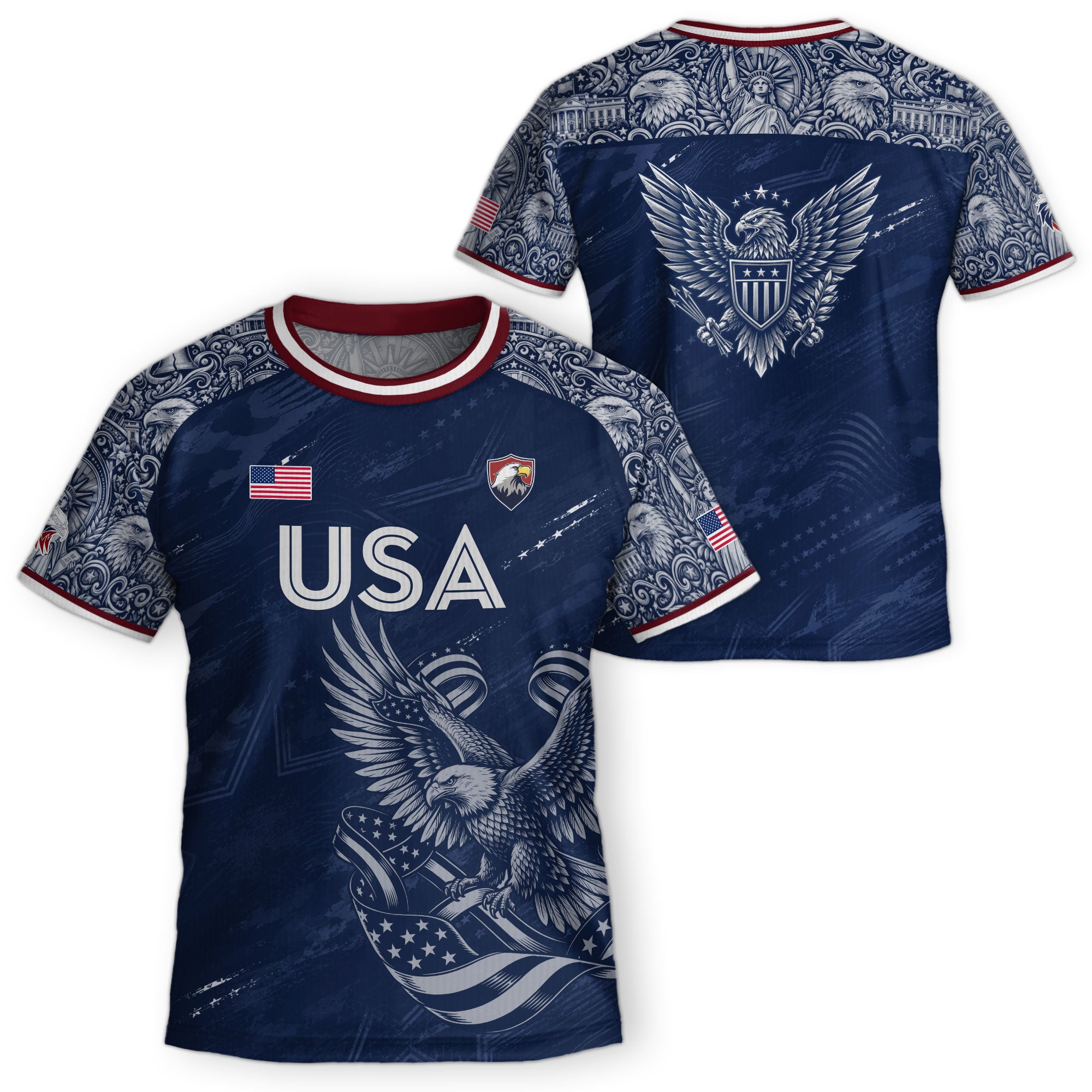 USA Kid Soccer Jersey Statue of Liberty Eagle Football Shirt Navy Youth Graphic Top