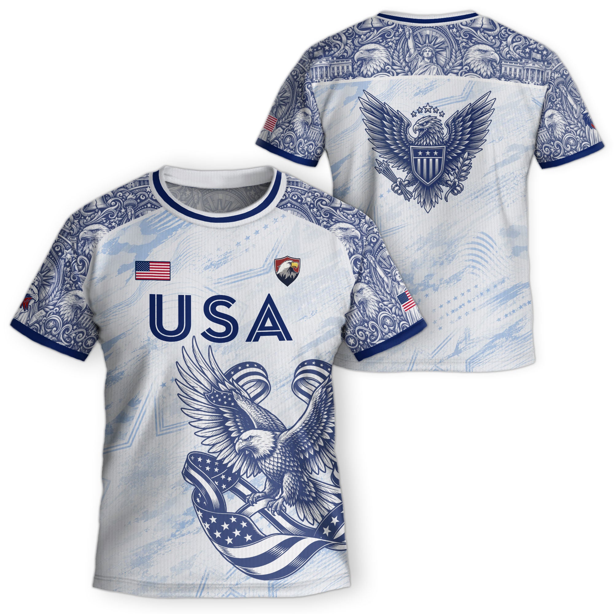 USA Kid Soccer Jersey Statue of Liberty Eagle Football Shirt White Youth Graphic Top