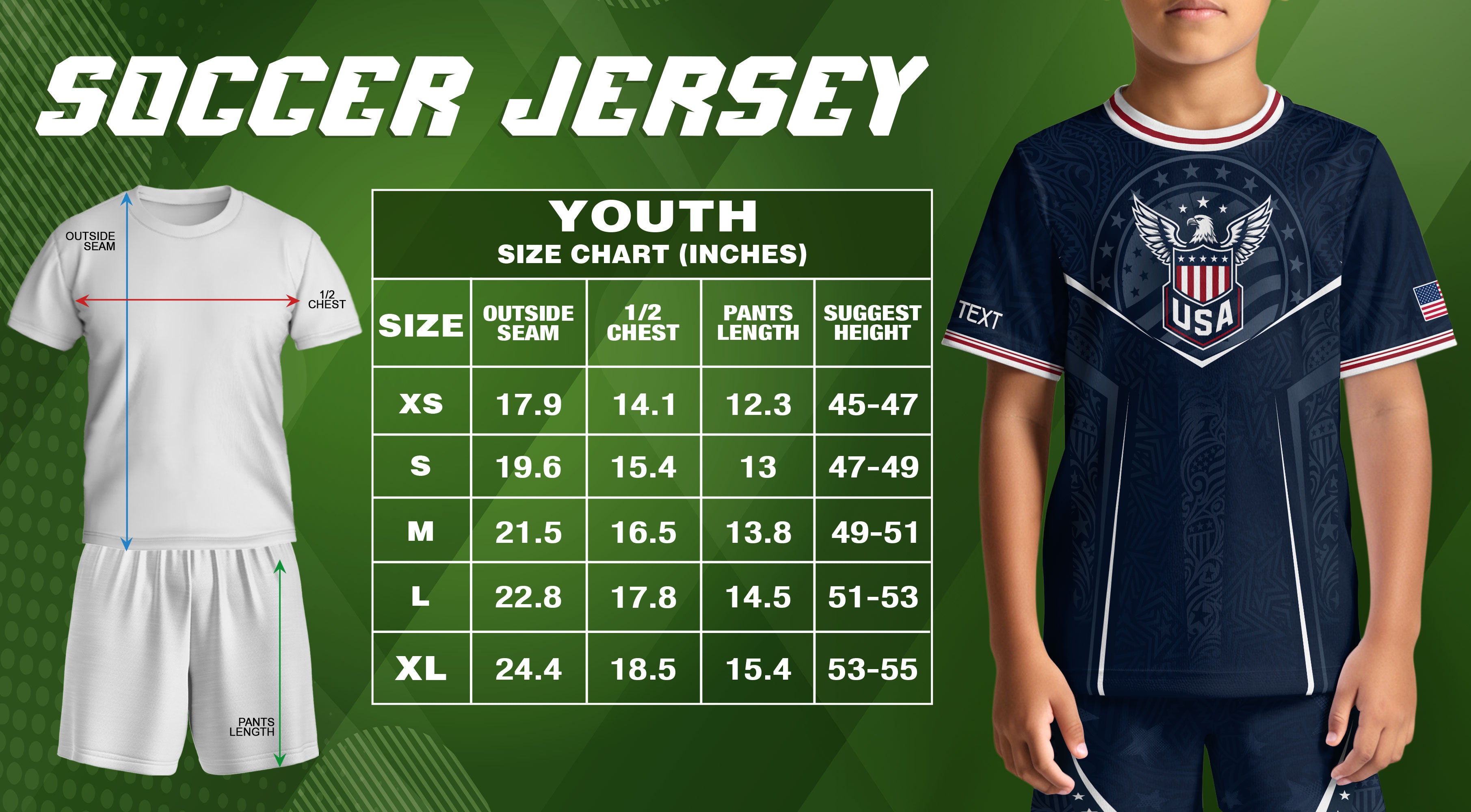 Custom Navy Blue USA Soccer Jersey and Shorts Set Kid Personalized Name and Number